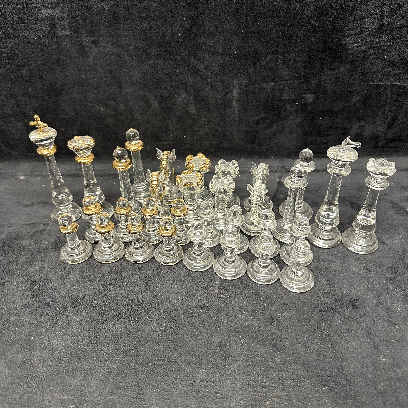 Glass Chess Set with Gold Tone Accents Complete 32 Pieces (1 of 6)