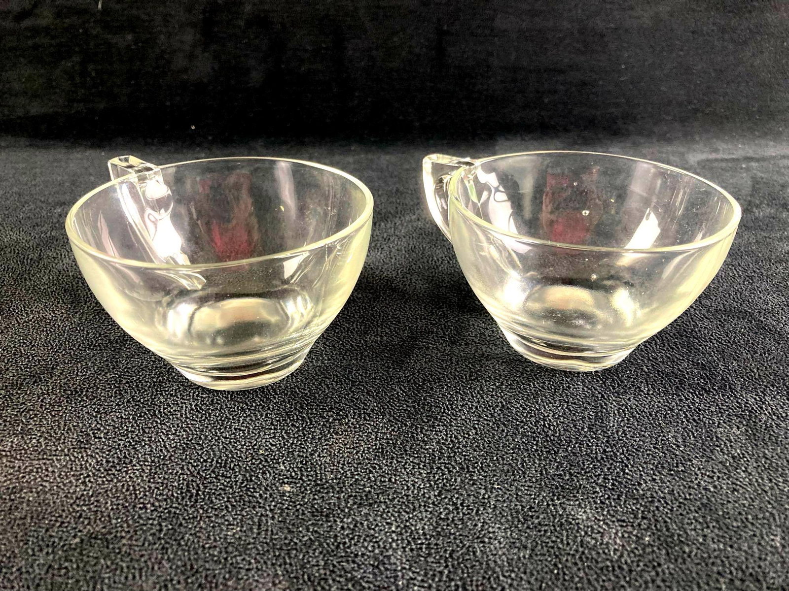 Set of (2) Small Glass Cups: This lot includes: (1) Set of (2) Glass Cups Condition is used and see photographs for additional details. These recent estate finds do not have evident chips or cracks in the glass. They are