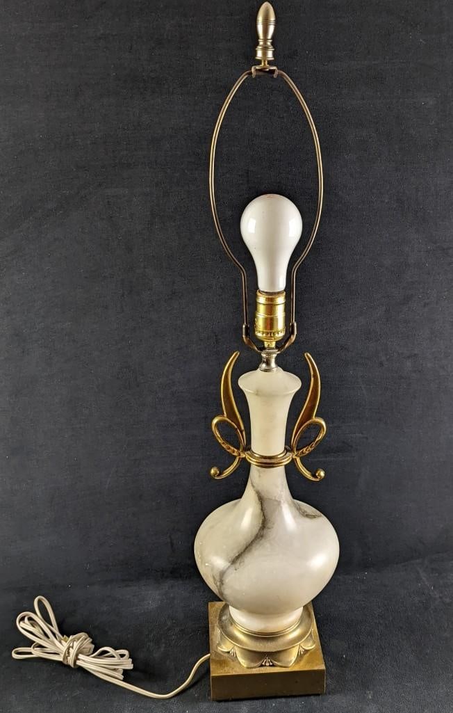 Retro Marble Table Lamp: Antique, royal style lamp with marble base, Approx 8" x 8" x 31 1/2" and it weighs 16lbs. Is in good, used condition.
