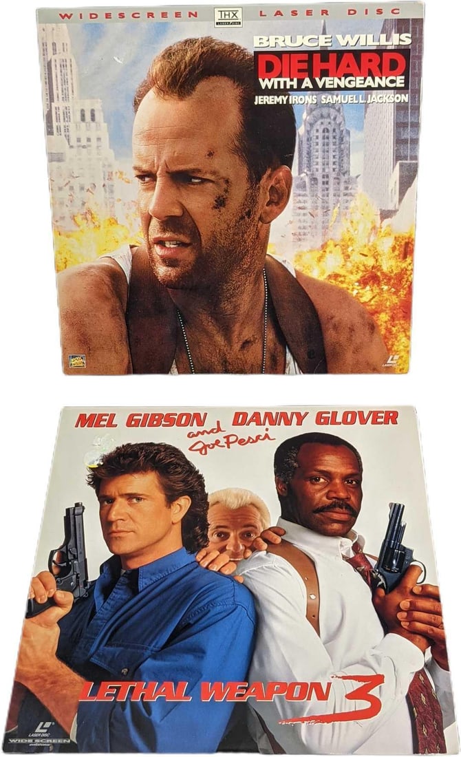 Lethal Weapon 3 & Die Hard With A Vengeance Laserdiscs: This lot includes: (1) Lethal Weapon 3. This was released by Warner Brothers Home Video in 1992. (1) Die Hard With A Vengeance. This was released by Fox Video in 1995. All are approx 12"
