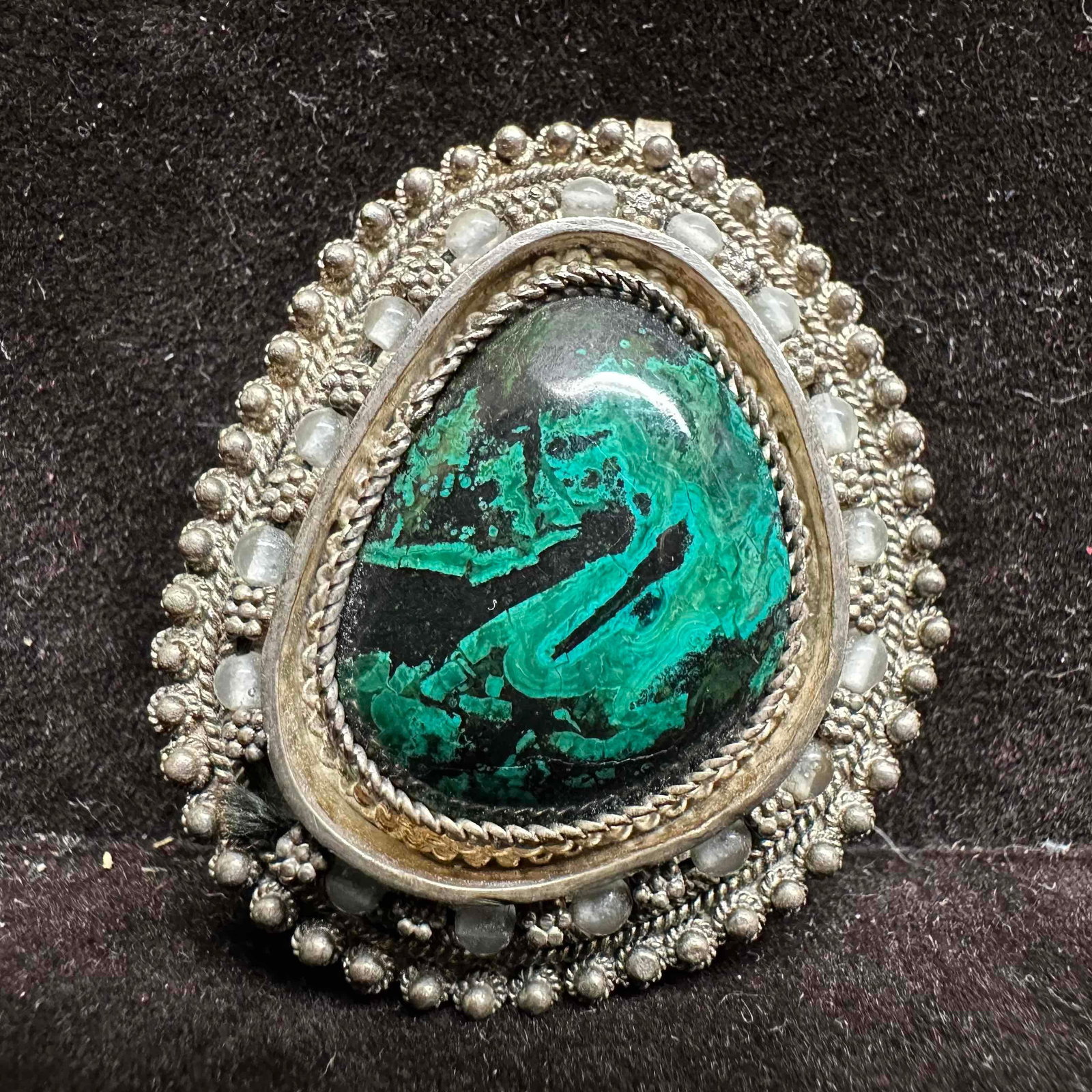 Malachite Green Black Stone Israel 925 Sterling Silver Pendant Brooch (1 of 6)