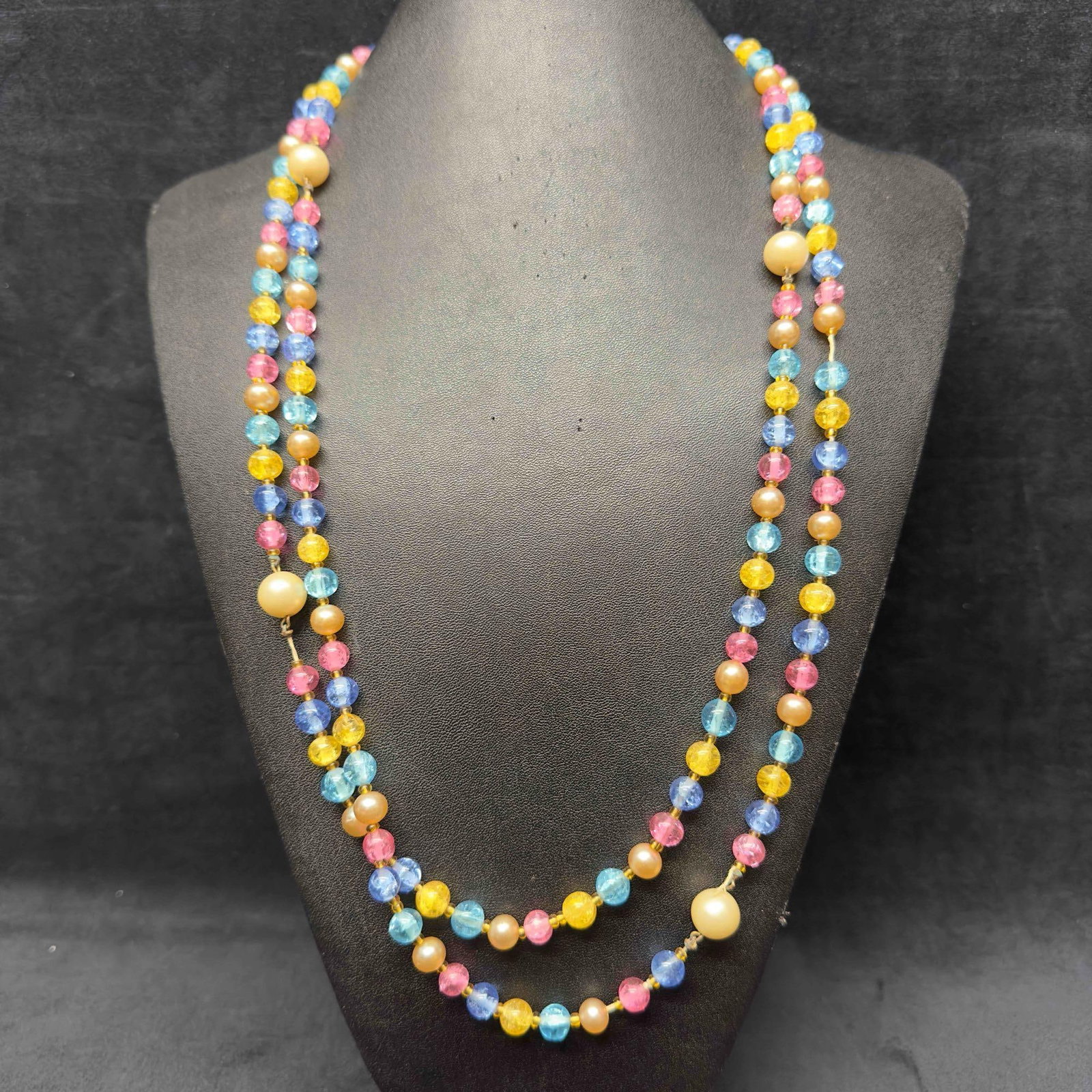 Murano Venetian Lamp Work Art Glass Light Bright Multi Colored Beaded Long Necklace G18 (1 of 10)