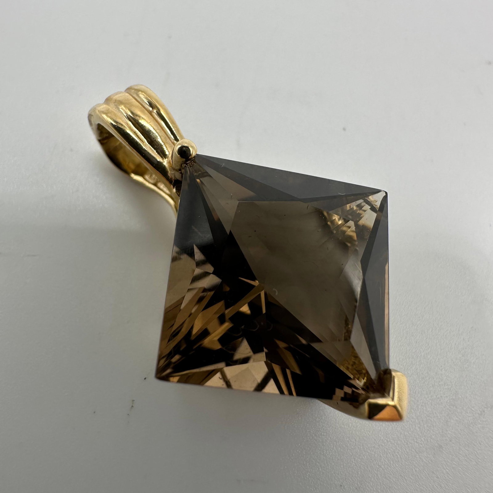 10K Gold Smoky Quartz Statement Necklace Pendant W29: This item is in good pre-owned, previously used/displayed condition with noticeable light wear and surface scratches. Please reference all photos for full details. This piece of jewelry has been teste