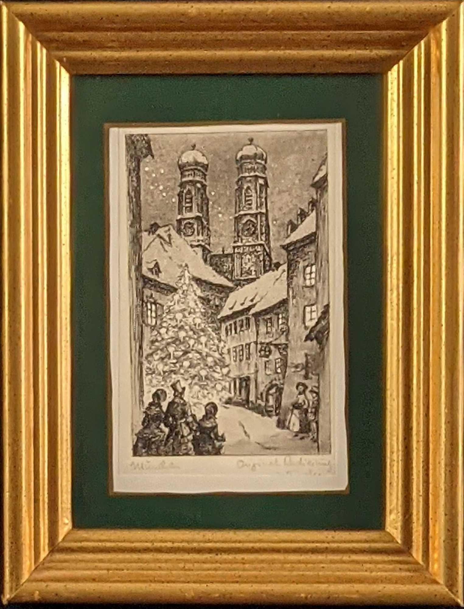 Original Framed Vintage Grossmünster Etching: Original Framed Vintage Grossmünster Etching. Is hand-signed by the artist on the bottom left. The Grossmünster is a Romanesque-style Protestant church in Zürich, Switzerland. It is one