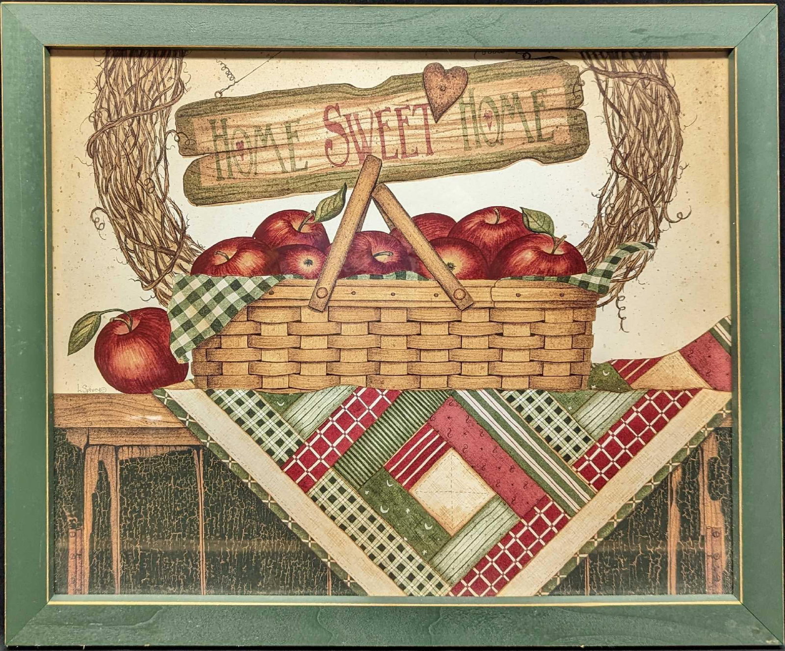 Framed Home Sweet Home Print: Framed Home Sweet Home Print. The maker and date of creation are unknown. The framed print is approx 22" x 3/4' x 18" and it weighs 3.72 lbs. The framed print is in good, used condition with some wear