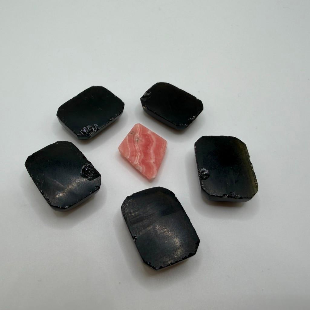 5 Black Rectangular Obsidian Cabochons Plus - 2
