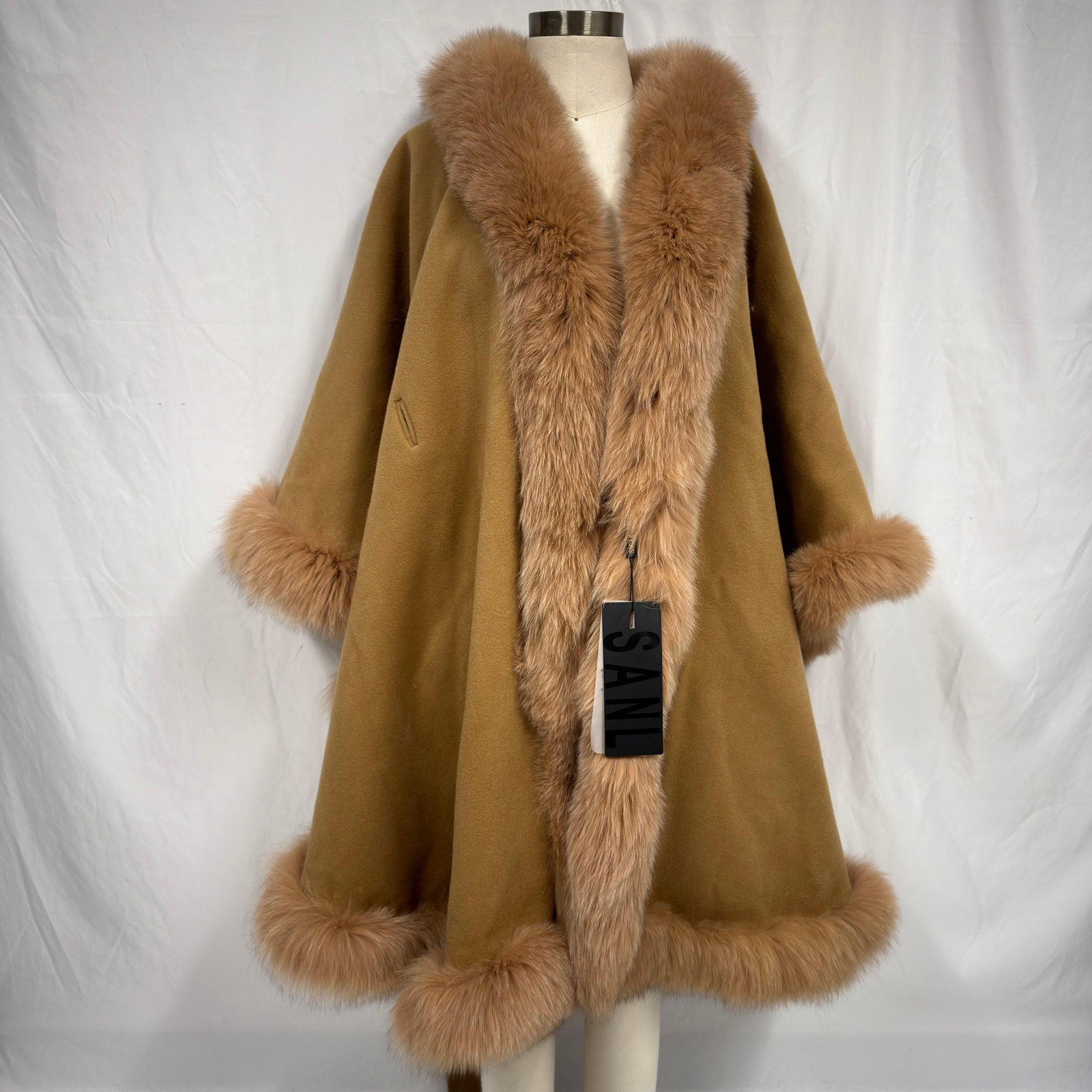 SANL Wool Cape with Fox Fur Trim Oversized Collar (1 of 8)