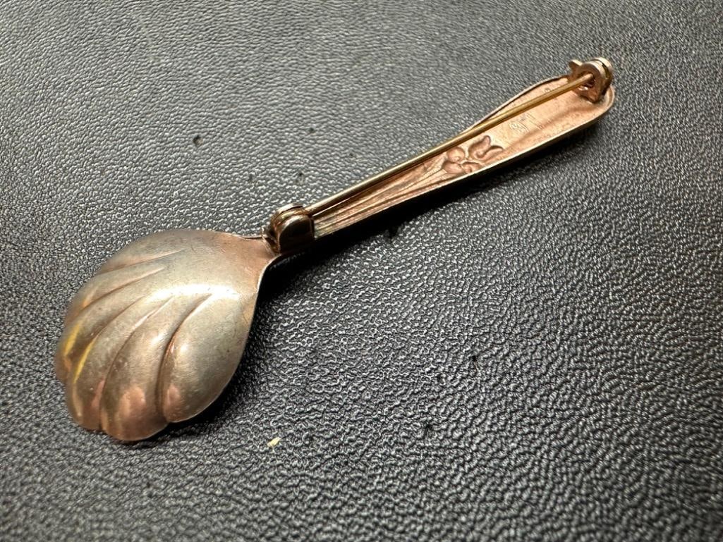 Sterling Shell Spoon Brooch - 2
