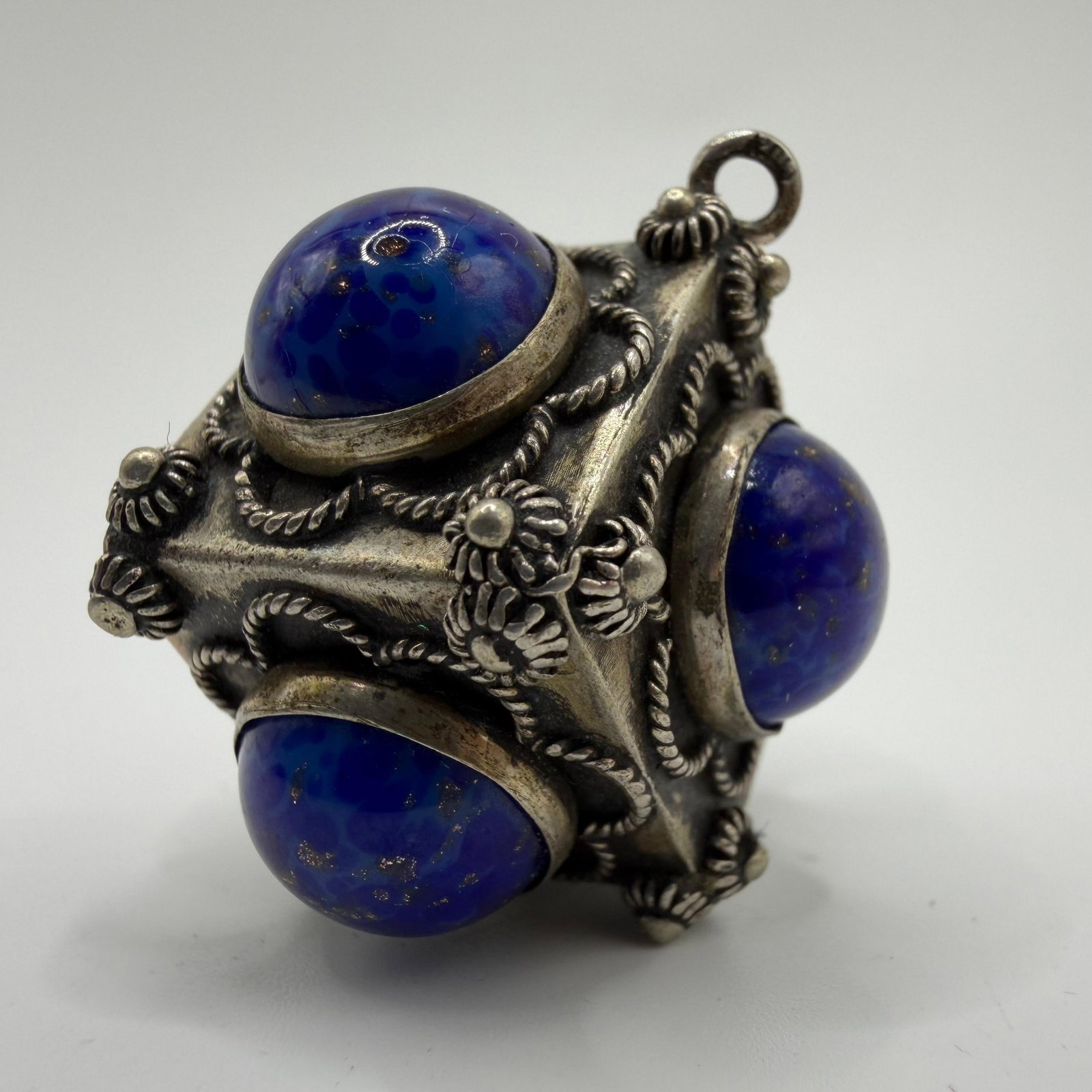 Geometric Cube Style 800 Silver Fob Charm ER69 Faux Stone: This item is in pre-owned, previously used/displayed condition with noticeable light wear and surface scratches. Please reference all photos for full details. This piece of jewelry has been carefully