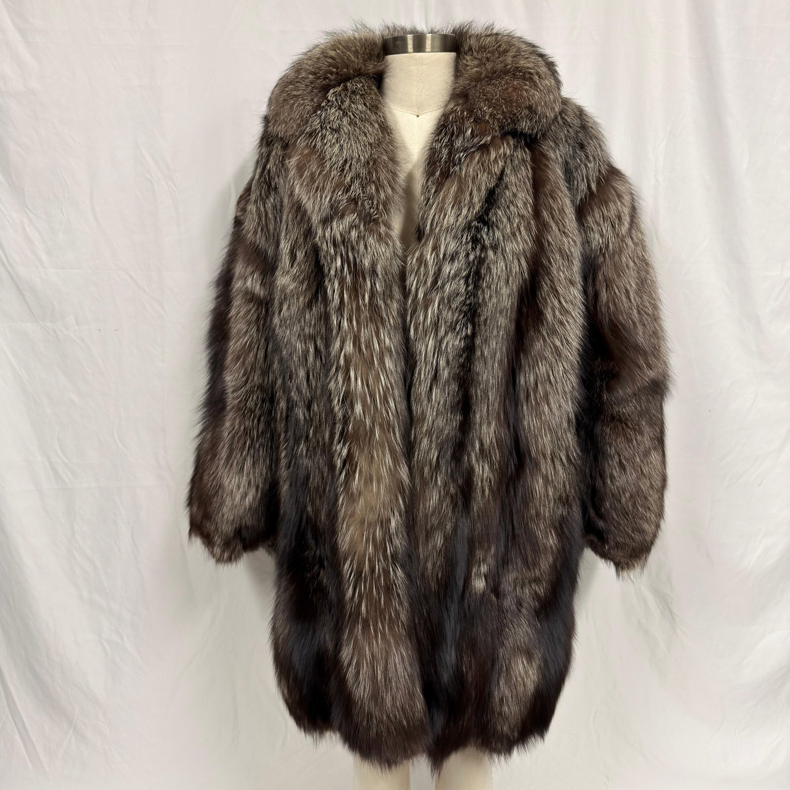 Long Medium Length Fox Fur Coat Gray Black Hue FurDD (1 of 5)