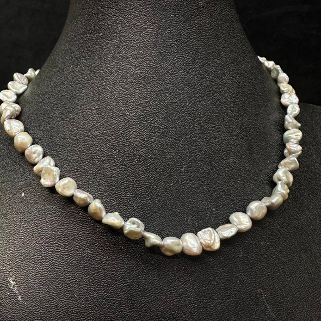 Honora Freshwater Pearls Sterling Silver Clasp Necklace: This piece of jewelry has been tested and researched prior to listing. Please view all our pictures they are part of our description. DETAILS: Metal - Sterling Silver Color -Silver Stones - none