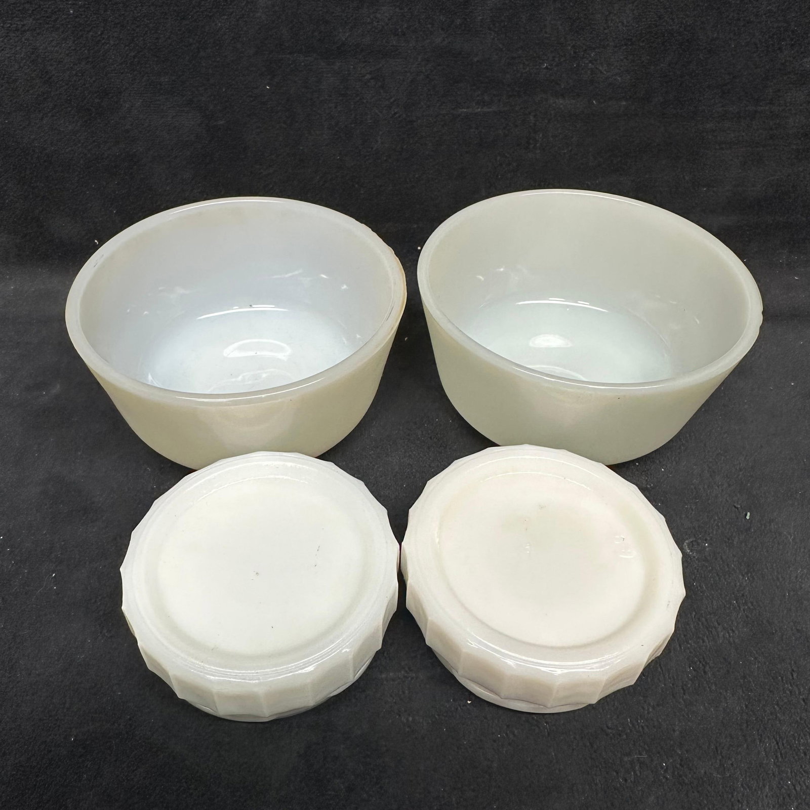 Fire-King Anchor Hocking White Milk Glass Bowls and Lids (1 of 5)