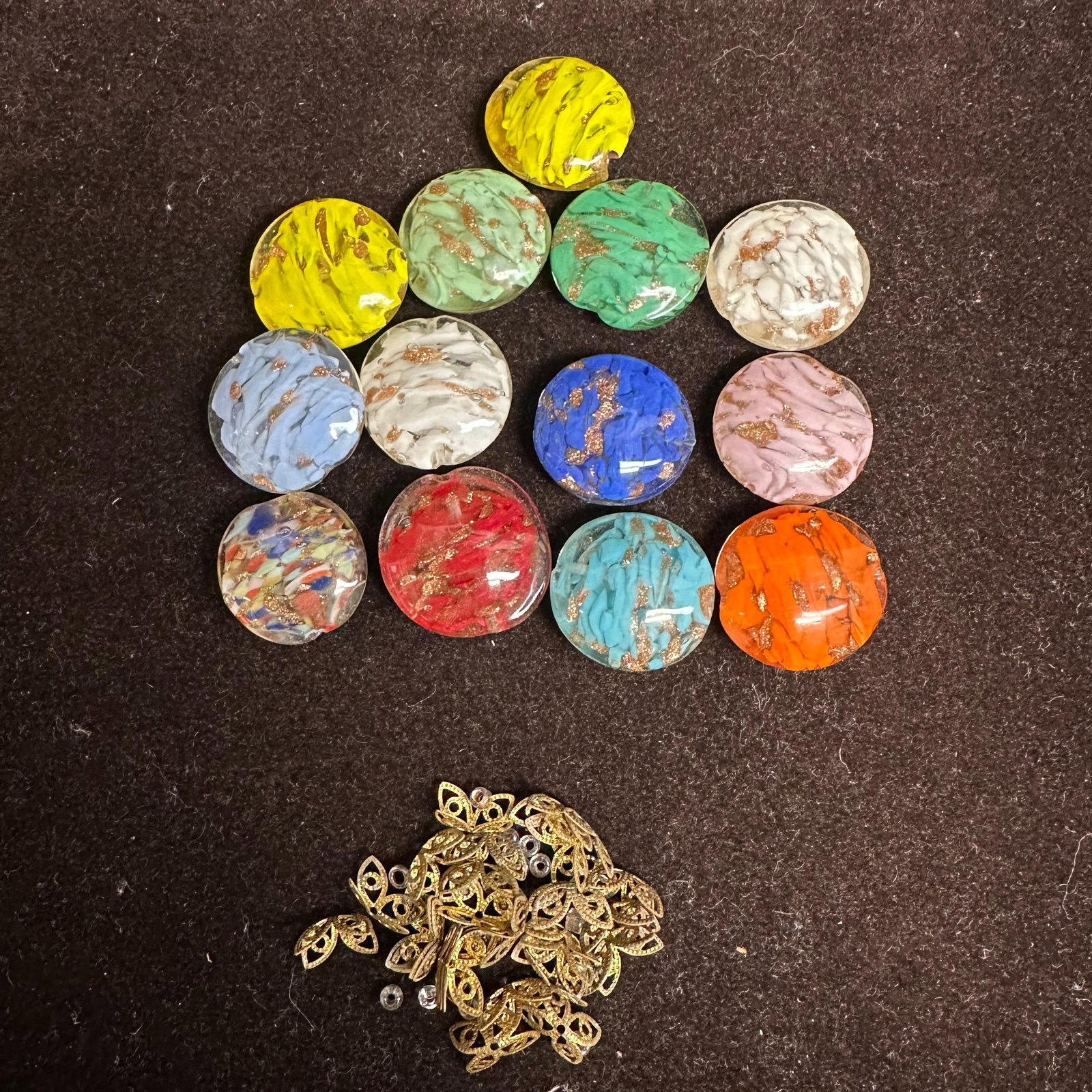 Murano Venetian Art Glass Lamp Work Multi Colored Circle Copper Beaded Charms Set C49 (1 of 5)