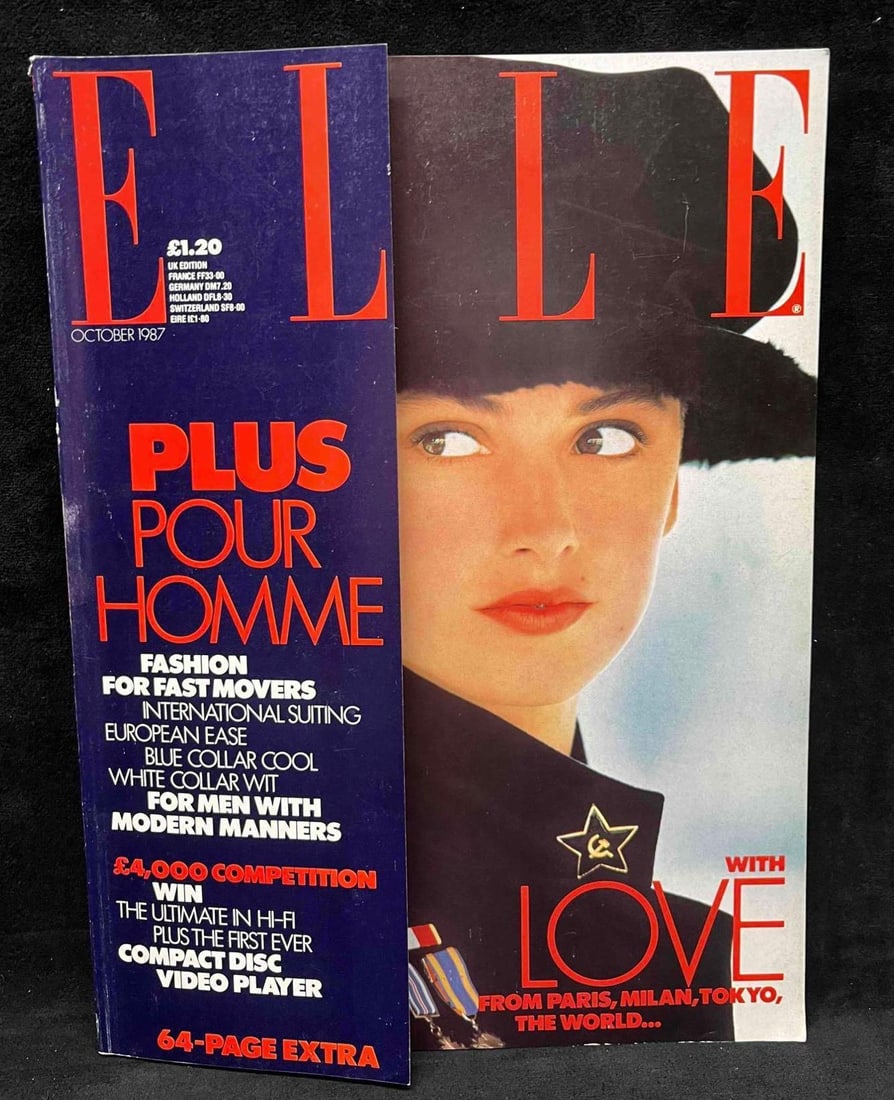 Vintage Elle UK Magazine October 1987: This lot contains a Vintage Elle UK Magazine October 1987. It is approx 11 3/4" x 8 3/4" and it weighs about 2.2lbs. Overall the vintage magazine is in good used condition with some minor shelf w