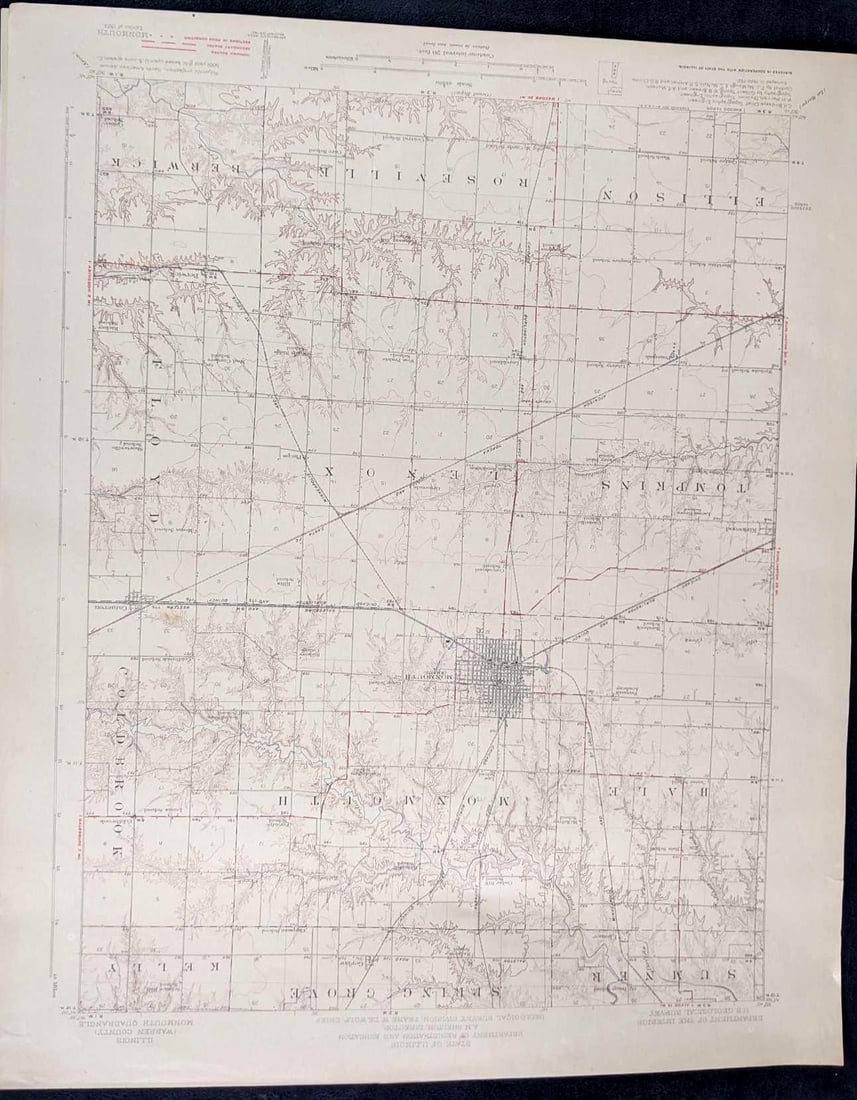 Monmouth, Illinois Vintage Topography Map: Monmouth, Illinois Vintage Topography Map Printed in 1923, based on a survey done in 1920 of Erie Pennsylvania. The map is in good condition with no known damage. Approximate size: 17" x
