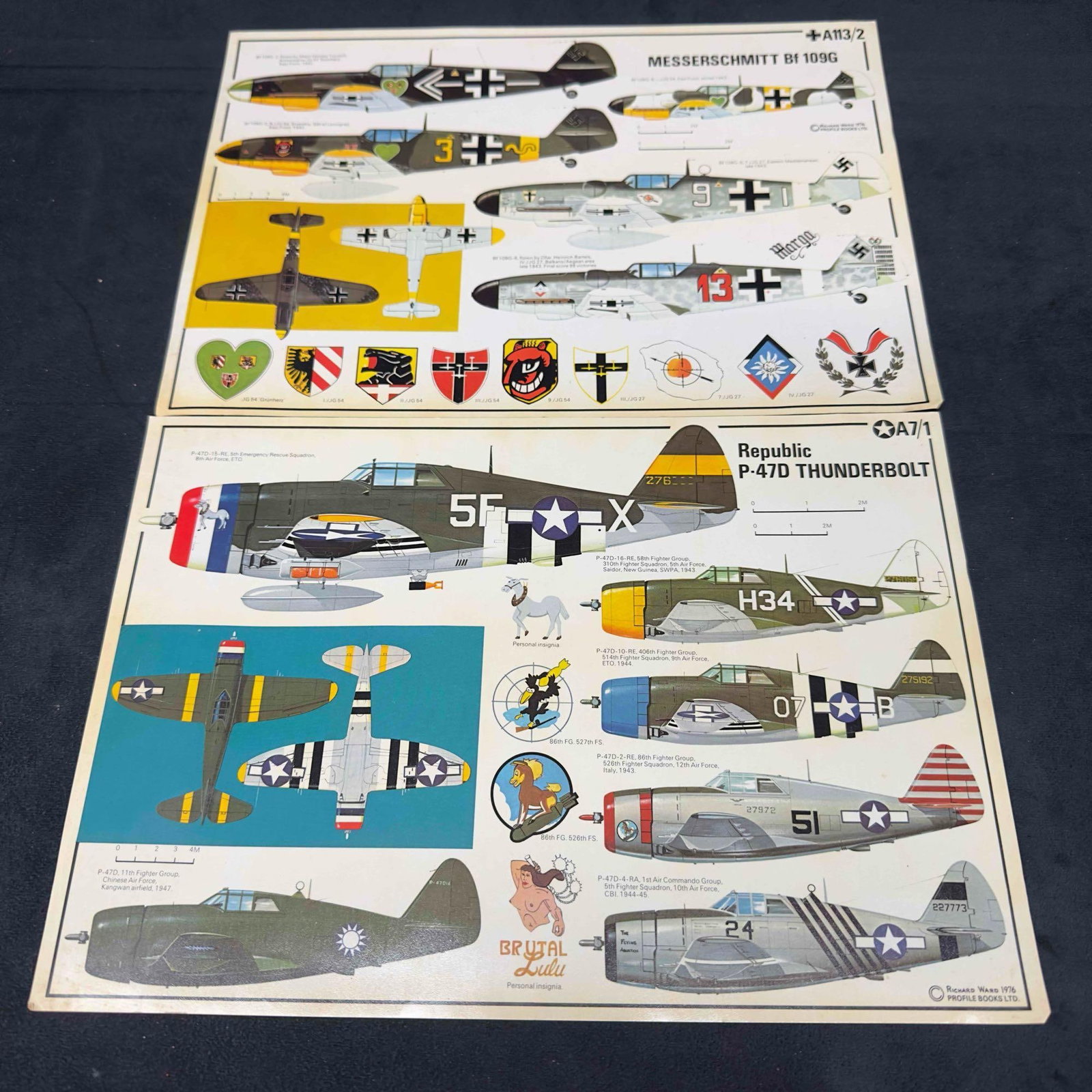 Republic P-47D Thunderbolt Messerschmitt Bf 109G Profile Data Card Richard Ward Profile Books (1 of 5)
