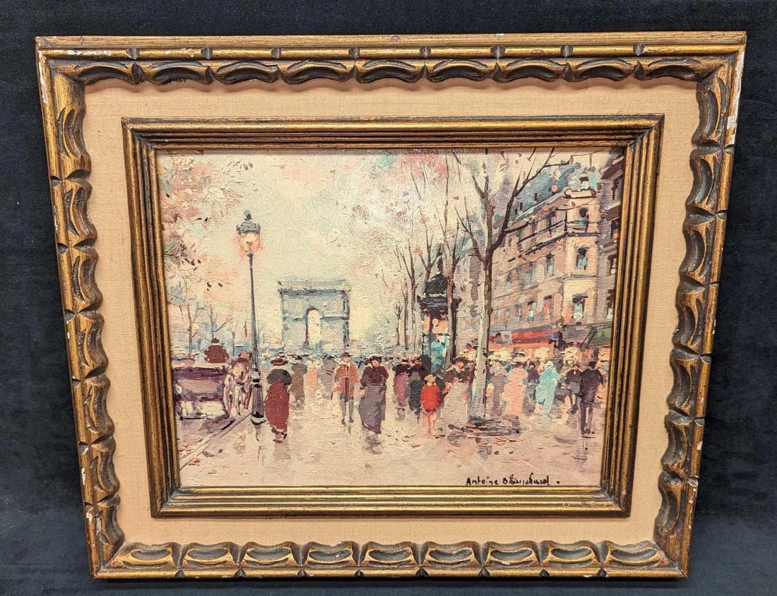 Framed Antonie Blanchard Champs Elysees Print: Framed Antonie Blanchard Champs Elysees Print. By Winde Fine Prints. This is approx 19 5/8" x 1 3/4" x 16 1/2" and it weighs 3.50lbs. The frame has chips and scratches. The print has a light texture