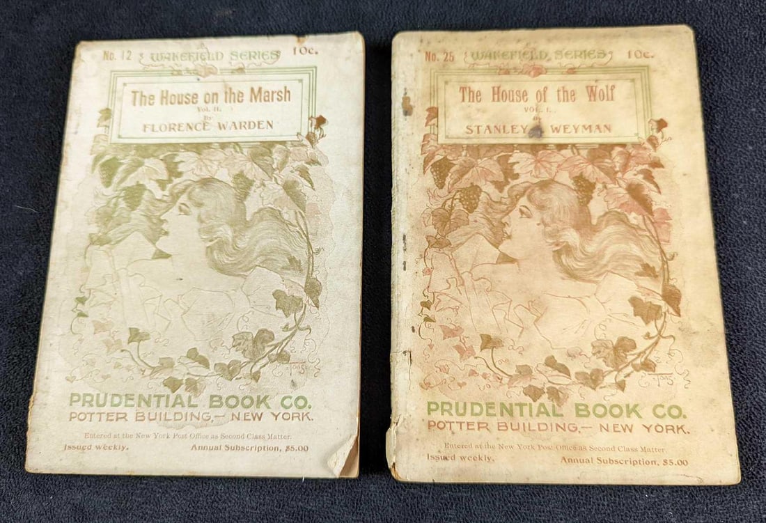 Antique House Of The Wolf & House On Marsh Books: This lot consists of: (1) The House Of The Wolf By Stanley Weyman. This was published by the Prudential Book Company (New York). These dime novels were published around the late 1800's. This is ap