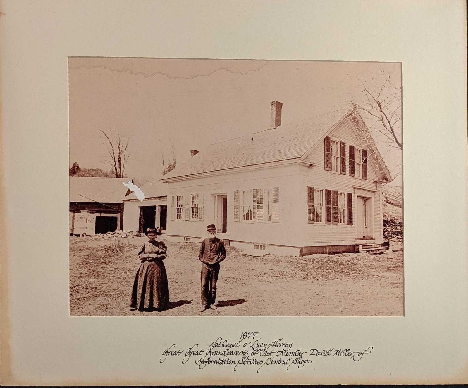 Walt Disney Cast Member Ancestor Couple Horse Photo: Here is a blown-up copy of an old photo from 1877. It states it as "1877 Nathanel & Lucy Hersey - Great Great Grandparents Of Cast Member David Miller Of Information Services Central Shop