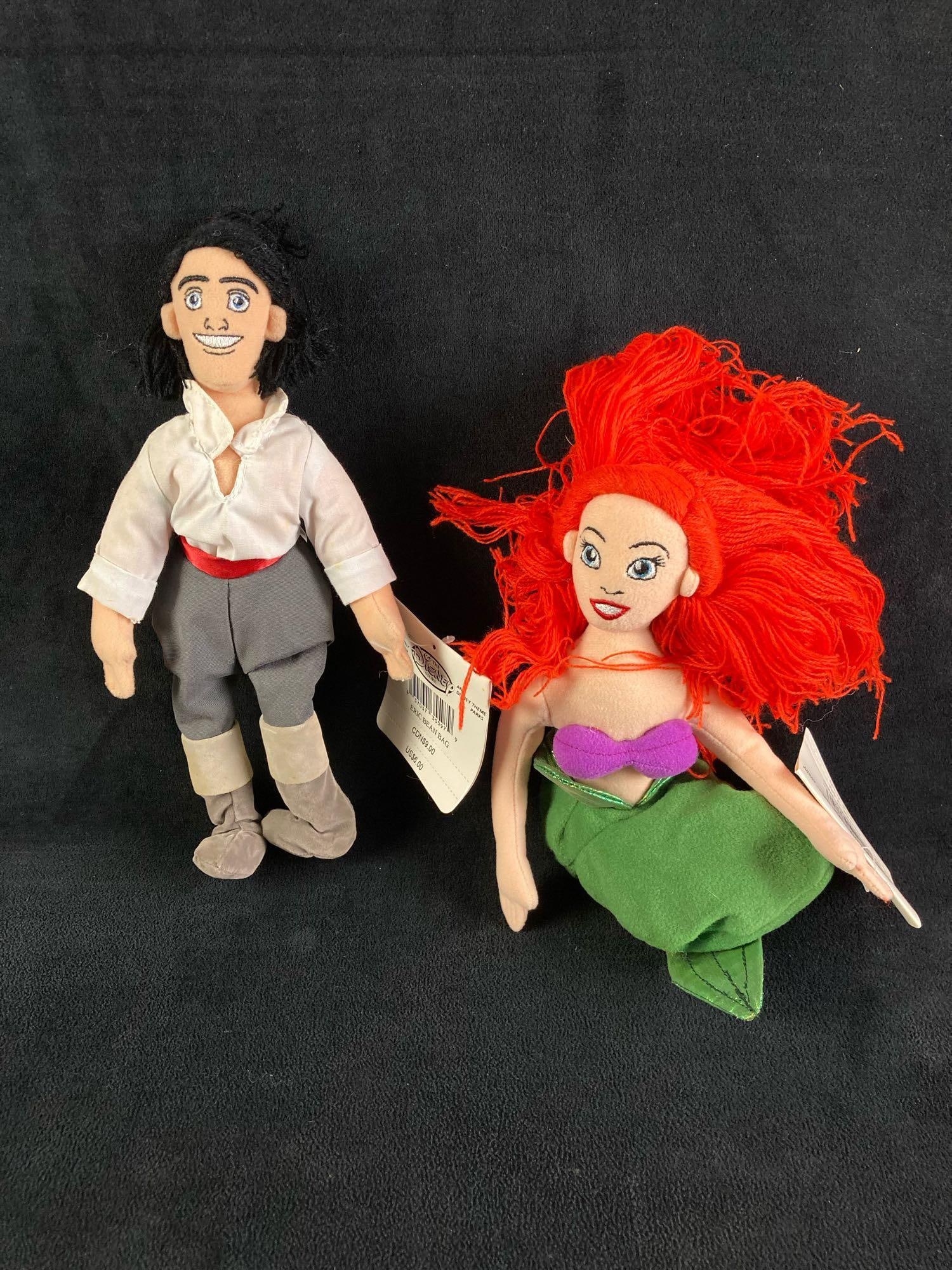 Set of (2) Disney Plush Bean Bag Dolls Ariel and Eric The Little Mermaid Set #2: Up for auction is a recent estate find, a set of (2) Disney Plush Bean Bag Dolls of Ariel and Eric from The Little Mermaid. They came from a large collection of Disney items spanning over twenty years