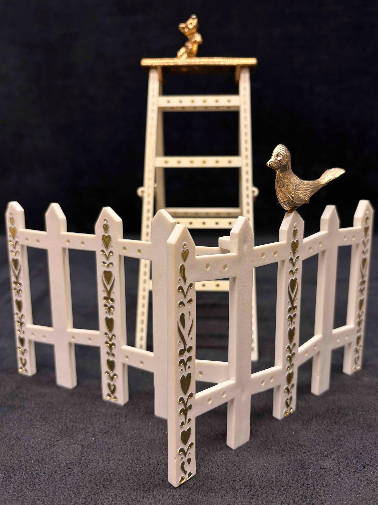 2pc Gold Heart Accented Miniature Garden Picket Fence and Ladder Earring Holders (1 of 8)