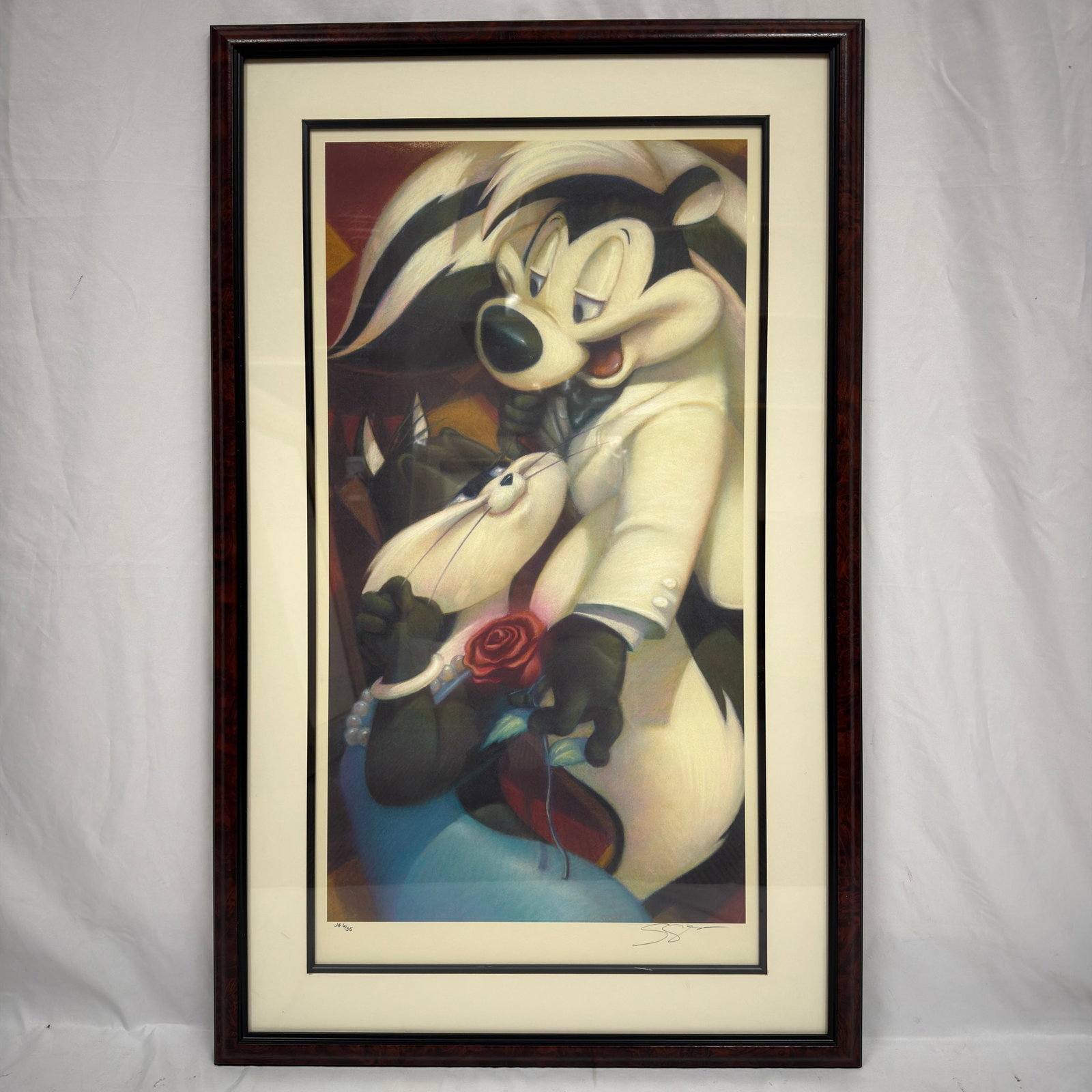 Scott Seeto Chanson DAmour Artist Proof Signed Warner Bros. Pepe Le Pew Giclee Framed R240: Framed limited edition Warner Bros. Studio Store Gallery giclee print titled "Chanson d'Amour" by Scott Seeto, depicting Pepe Le Pew and Penelope. Hand-signed by the artist and