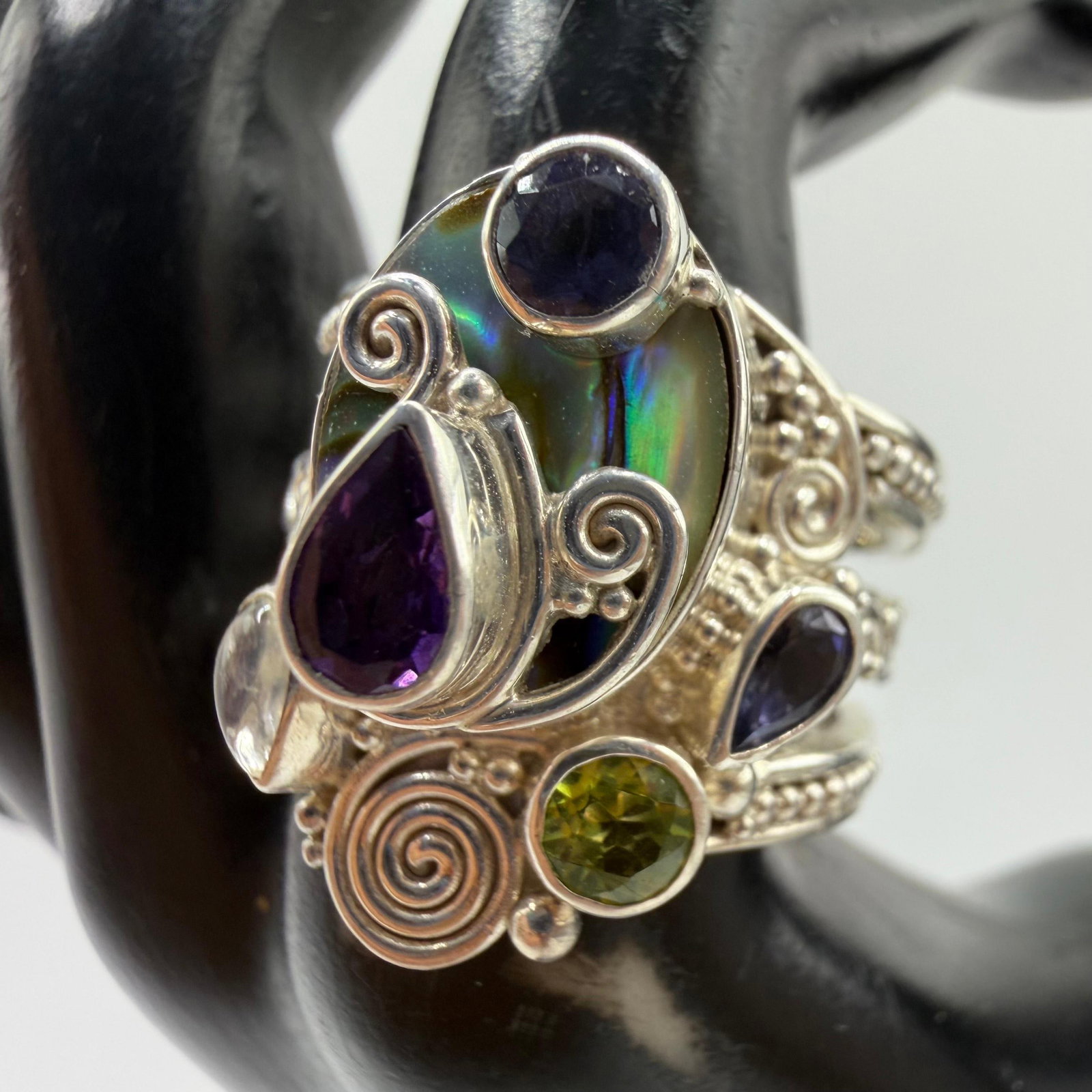 Sajen Sterling Silver Ring Abalone Shell Multi Gemstone AB48 - 2