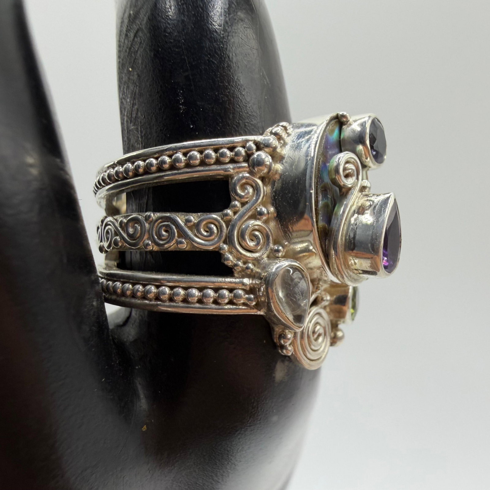 Sajen Sterling Silver Ring Abalone Shell Multi Gemstone AB48 - 3