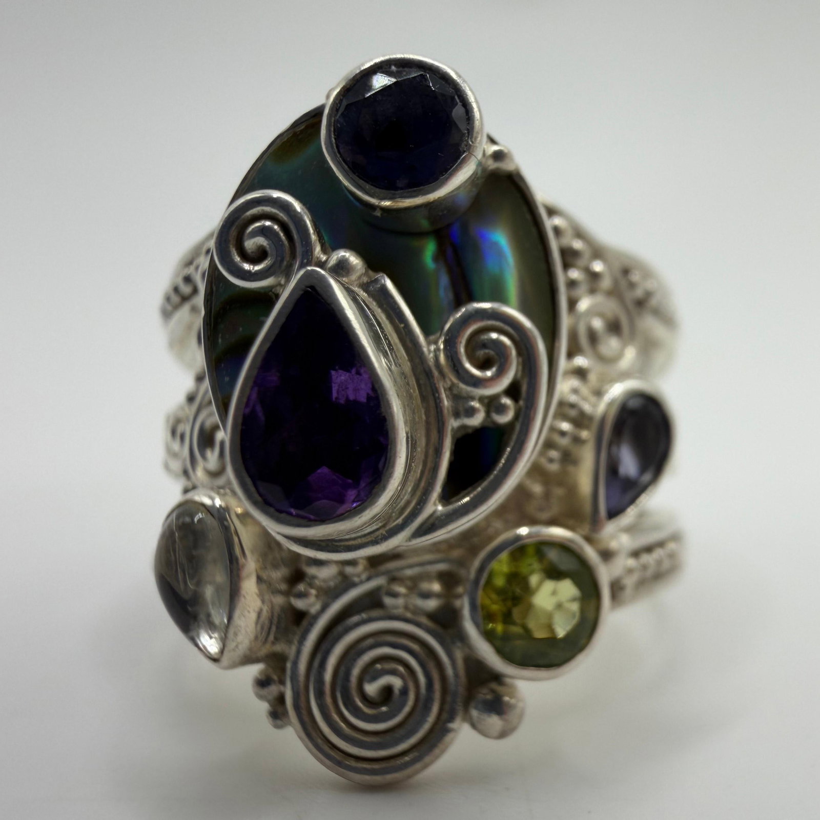 Sajen Sterling Silver Ring Abalone Shell Multi Gemstone AB48 - 5