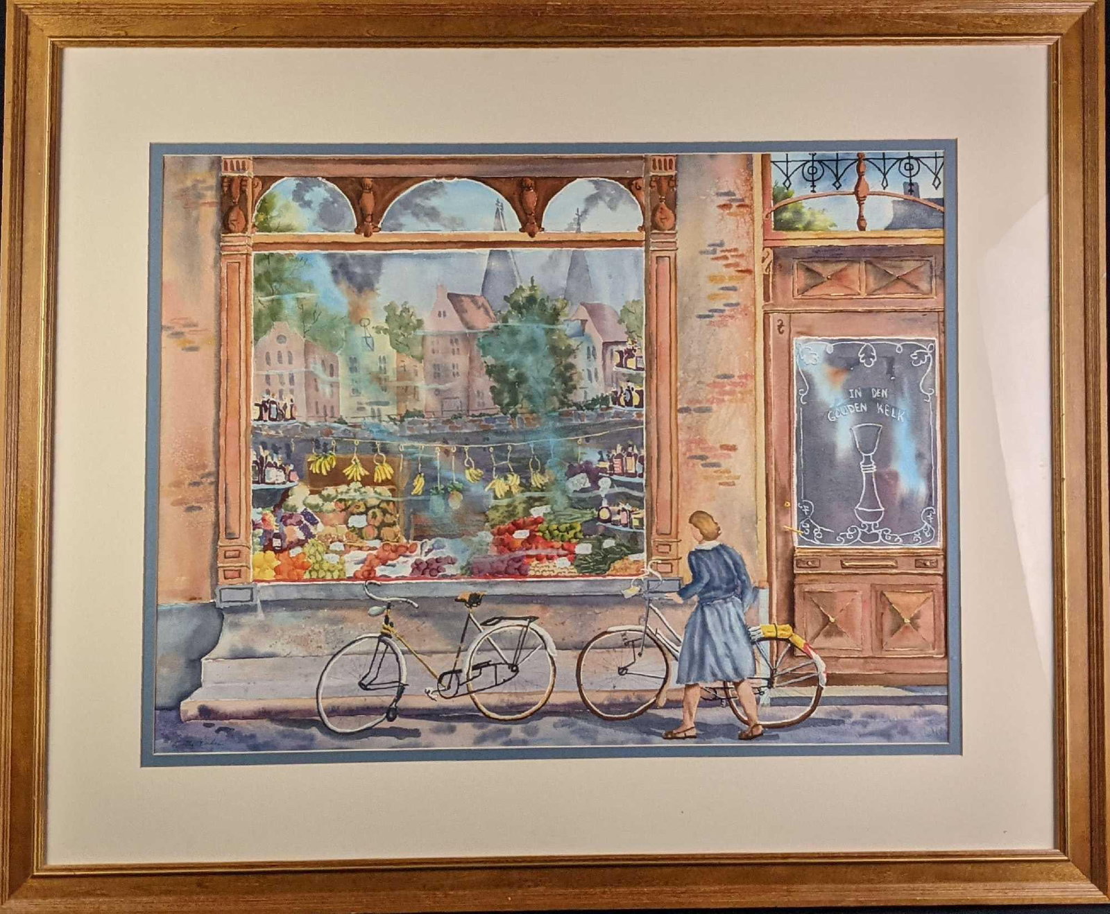 Original Framed Watercolor Bettye Paden Dutch Treat: Original Framed Watercolor "Dutch Treat" by Bettye Paden. Is signed by the artist on the bottom left. Framed original is approx 39 1/2" x 1" x 33" and weighs 9.5lbs. The original is approx 28" x 21". 