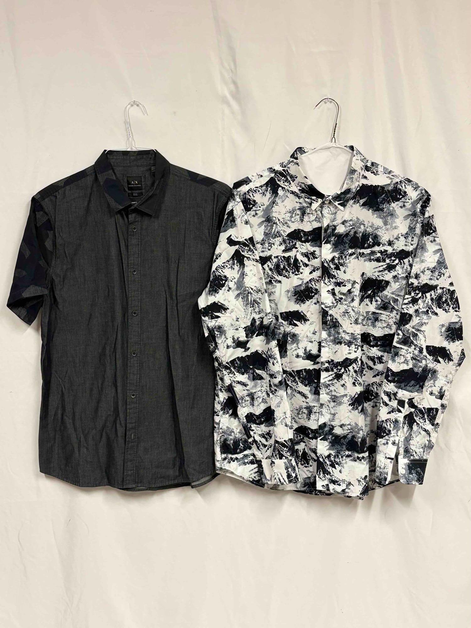 2pc Armani Exchange Mens Graphic Button Downs: This is a lot of two (2), NWOT (new without tag) Armani Exchange Men's Shirts; all being in great conditions. Please refer to images for further insight on the jean's conditions.