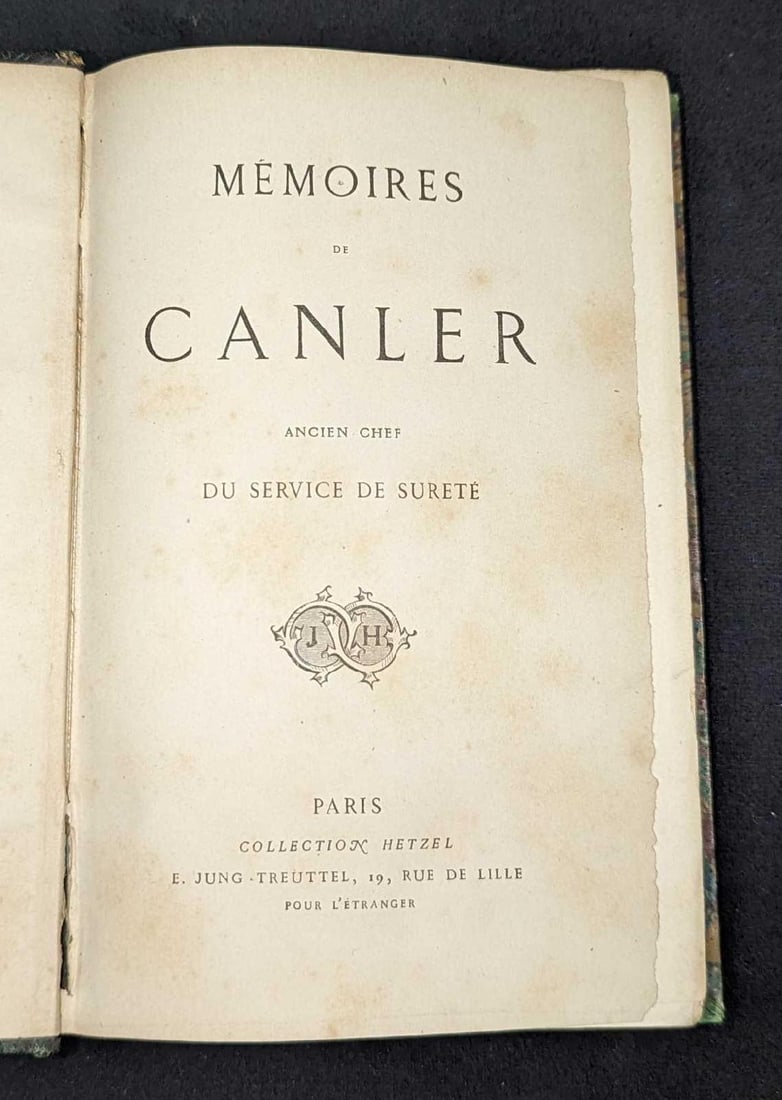 Memoires De Canler Ancien Chef Hardcover Book: .Memoires De Canler Ancien Chef Hardcover Book. This is by Louis Canler and was published by Collection Hetzel (Paris). No year is given, but this was probably published in the late 1800s/very ea