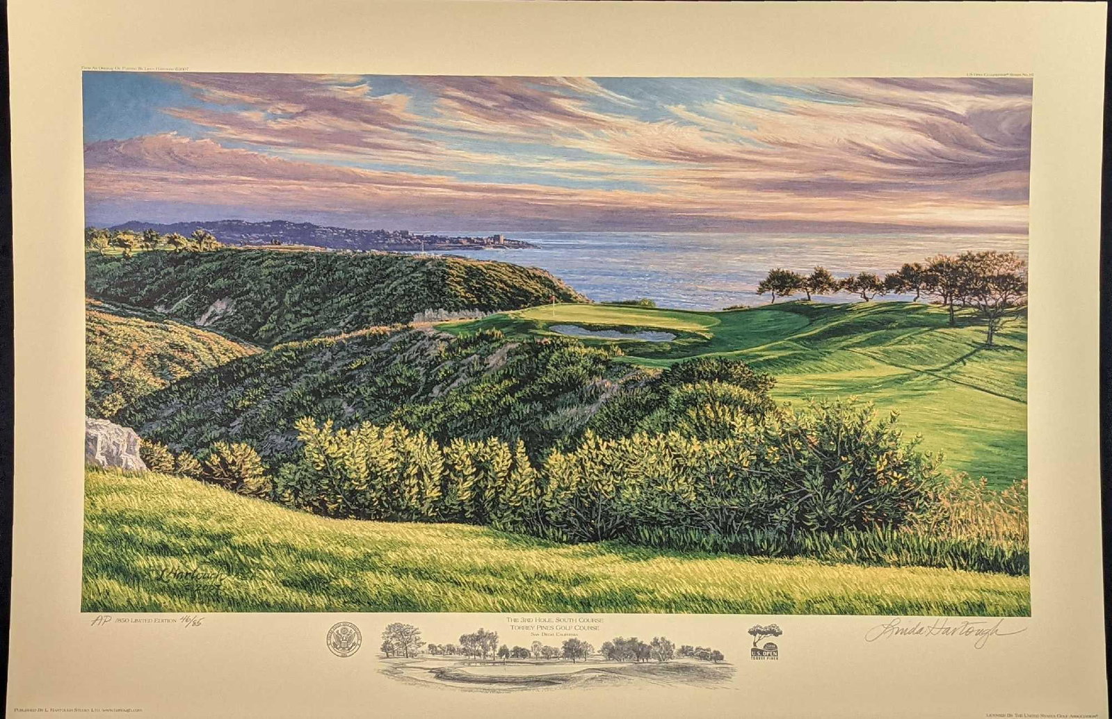 Linda Hartough Artist Proof Litho 2008 US Open Championship: "2008 US Open Championship Third Hole 197 Yards Par" Artist Proof Lithograph Signed And Numbered By Linda Hartough. Print is number #46 out of #85. The print is approx 31" x 20 1/2". P
