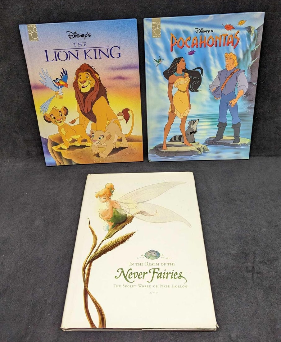 3 Disney Lion King Tinker Bell Pocahontas Books: 3 Disney Lion King Tinker Bell Pocahontas Books. This lot contains: (1) Disney's Pocahontas. The writer was not listed. This was published by Mouse Works (USA) in 1995. This hardcover book is appr