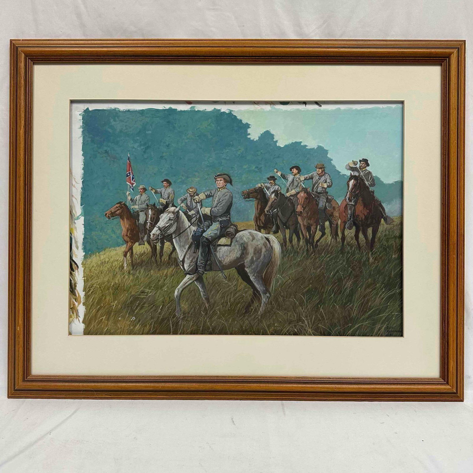 Dick Richardson The Gray Riders Framed Art Print Offset R146: Dick Richardson The Gray Riders Framed Art Print Offset. The art print has become loose from matting, offset in frame. This item is in pre-owned, previously displayed condition with normal light wear,