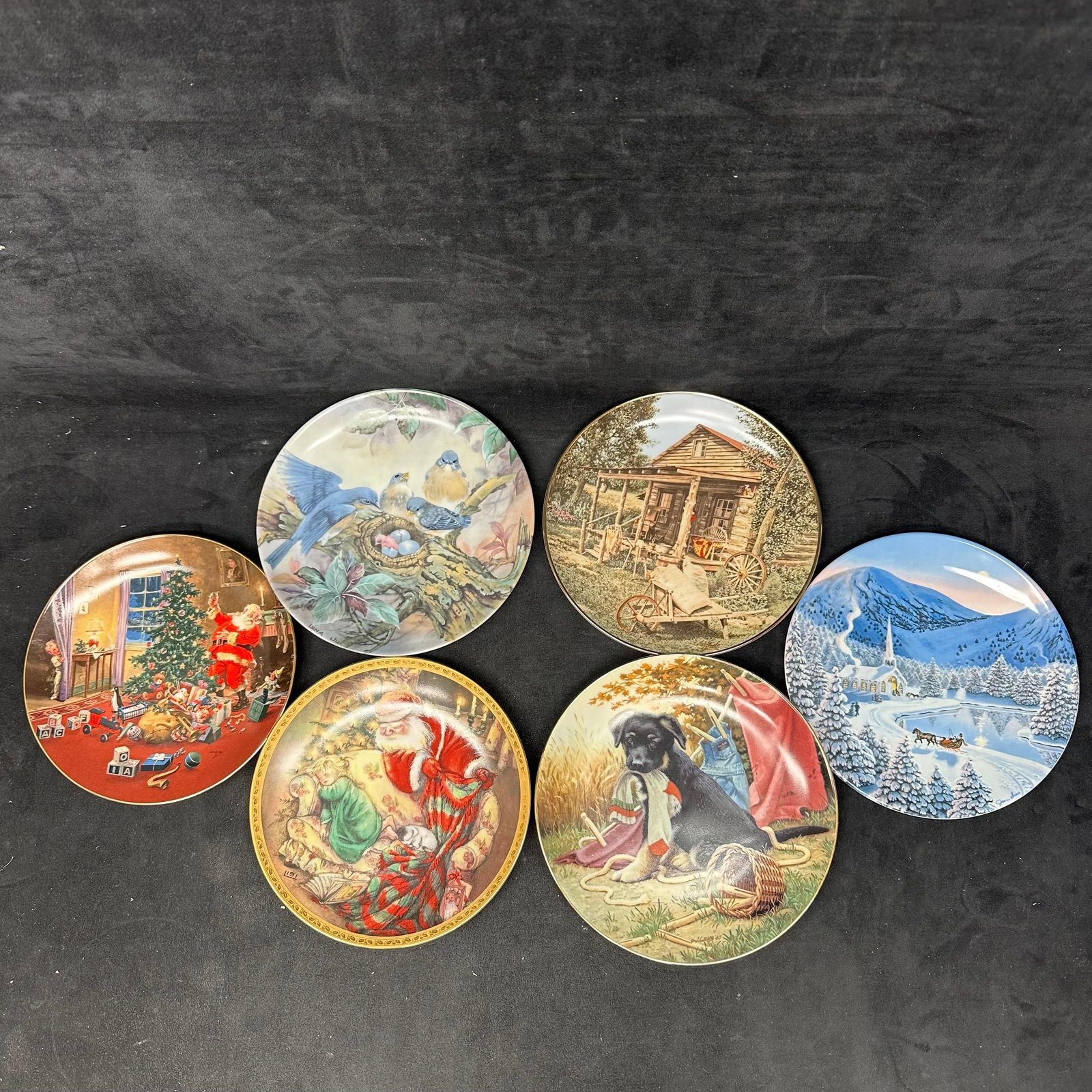 Six Collector Plates Winter and Animal Home Scenes (1 of 6)
