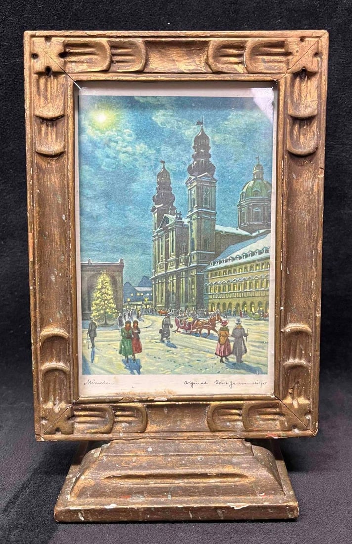 Framed Card Made From An Original By Ernst Geissendorfer: This lot contains a Framed Card Of Theatiner Church In Munich, Germany Made From An Original By Ernst Geissendorfer. Printed in Germany. The frame is approx 5 1/4" x 2 3/4" x 8 1/4" while the car