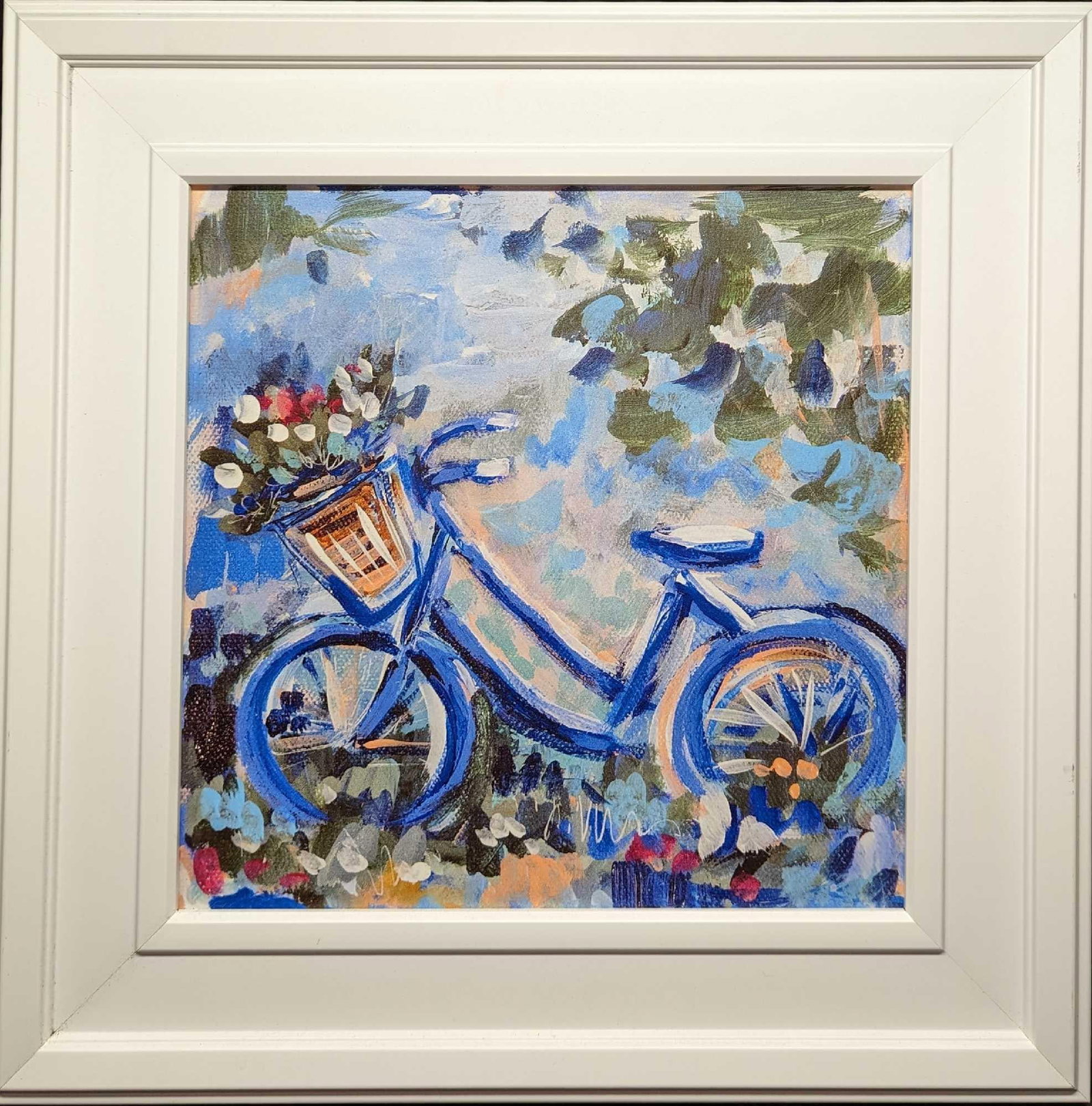 Framed Michelle Brunner Bike 2 Gel Print: Framed Michelle Brunner Bike 2 Gel Print. This is approx 23 1/4" x 1 1/4" x 23 1/4" and it weighs 5lbs. The print/visible image is approx 15 1/2" x 15 1/2". The frame has some scratches on the left