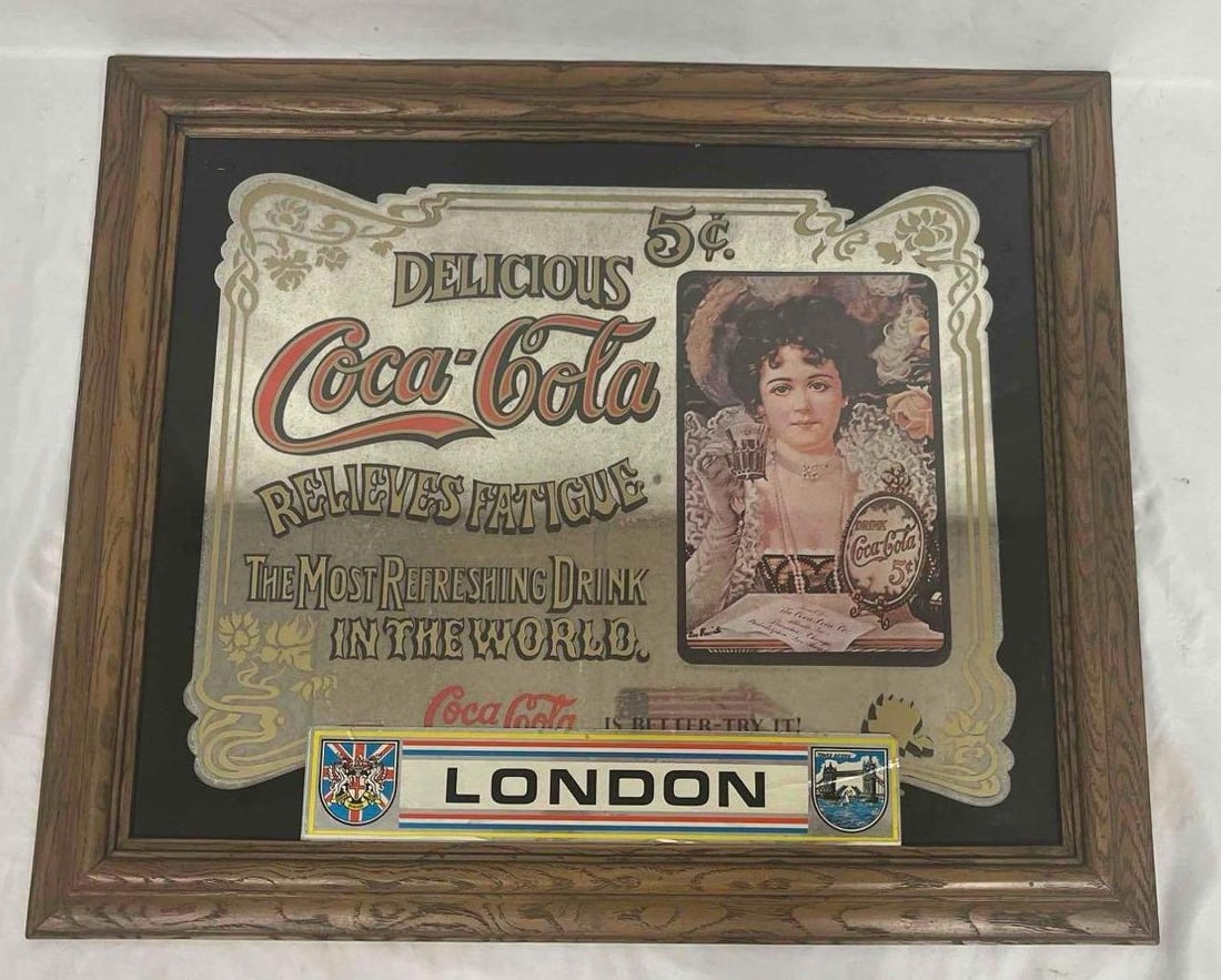 Vintage Coca-Cola Advertising Mirror Relieves Fatigue: This lot contains a Vintage Coca-Cola Advertising Mirror Relieves Fatigue. The approx. weight and dimensions are listed below. Overall the Vintage mirror is in good pre owned condition with some 