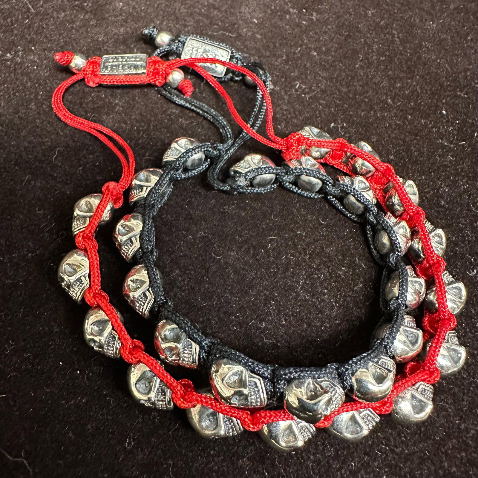 King Baby Studio Silver Tone Skull Red Black Macrame Braiding Bracelets (1 of 7)