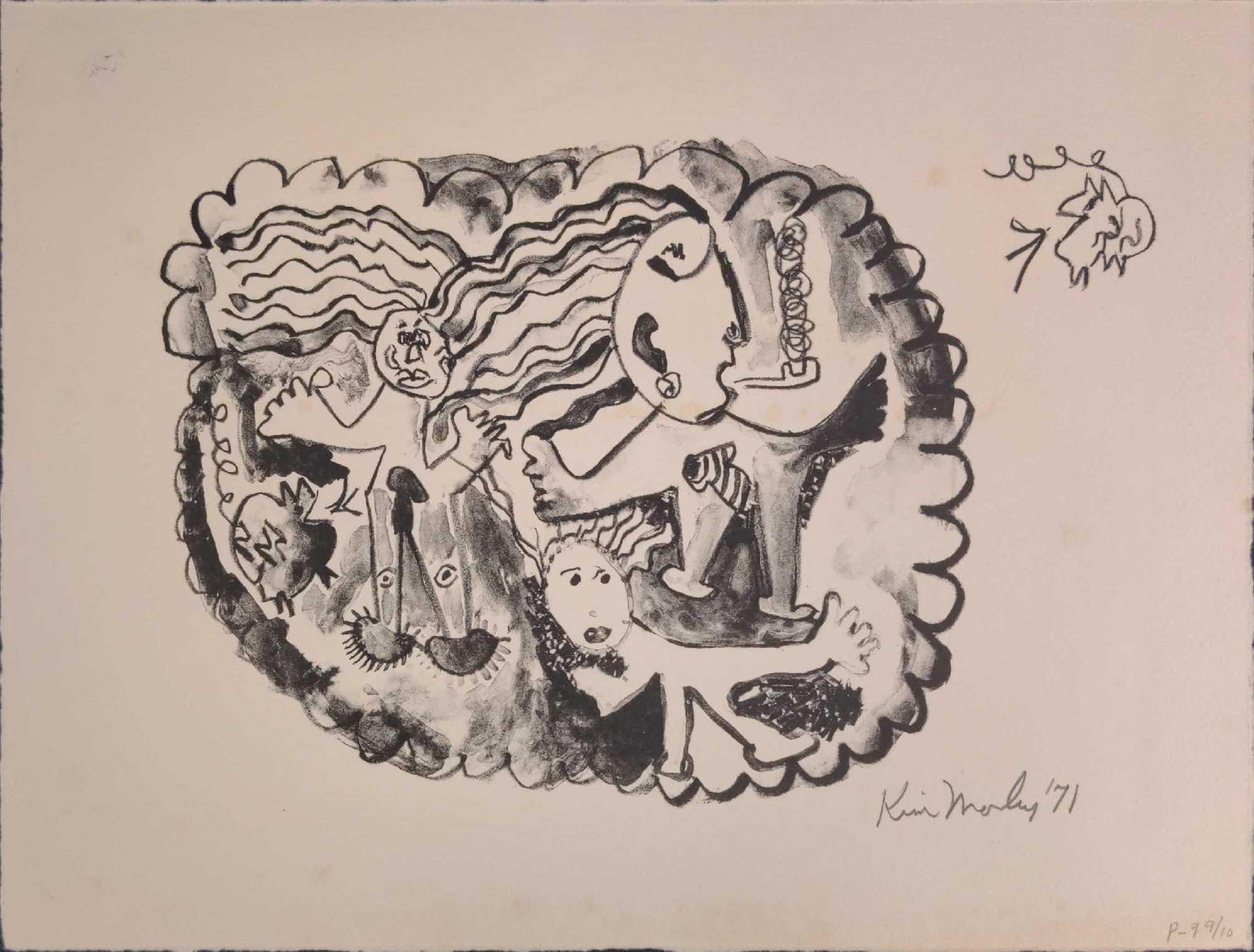Kim Mosley (20th Century) Signed Woodblock Print: Kim Mosley (20th Century) Signed Woodblock Print Signed=Yes, In Pencil Size=15" x 11 1/2". Date=1971. Number=#9/#10. Please see all images as they a