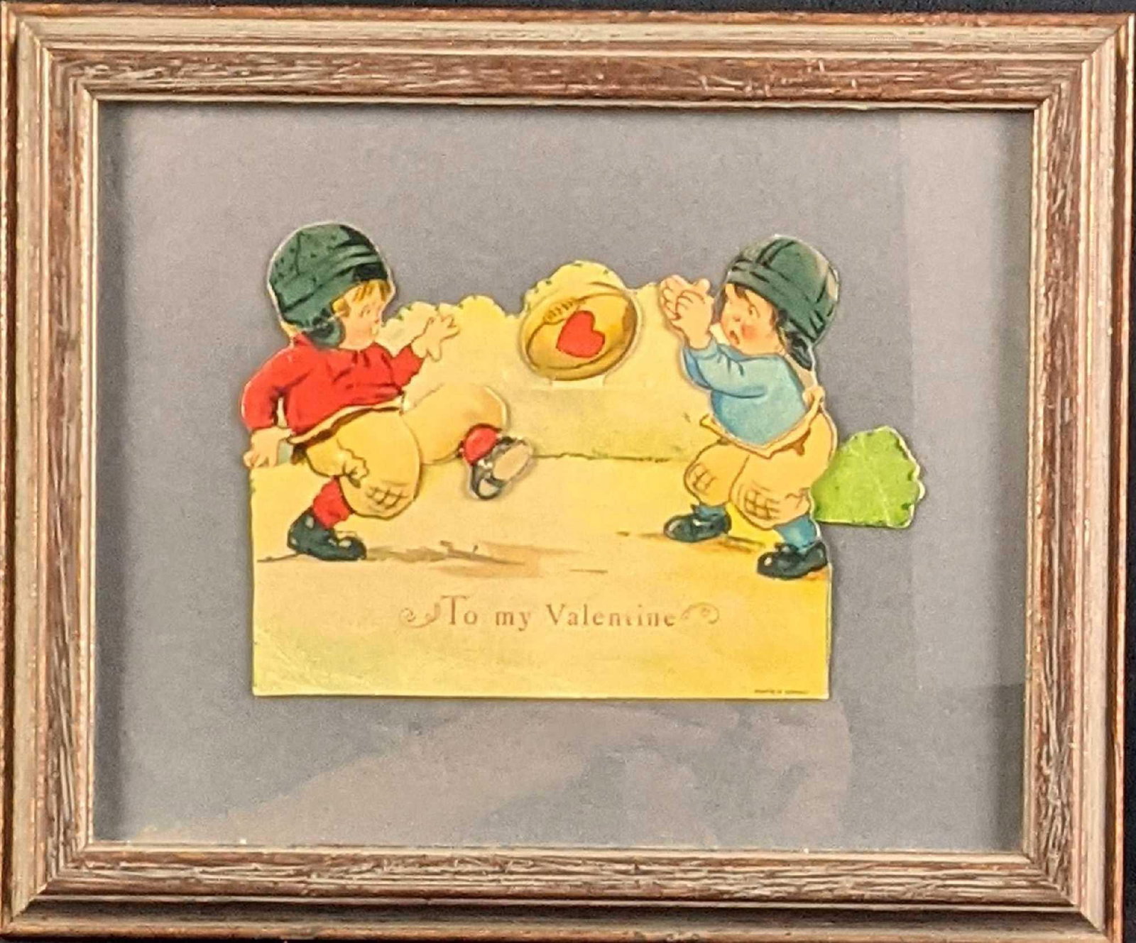 Vintage Framed Football Kids Valentine's Day Card: Here is an vintage Valentine Day's Card. This was originally printed in Germany. The framed card is approx 11 1/2" x 1" x 9 3/4" and it weighs 1.10lb. The card itself is approx 7" x 4 3/4". The framed