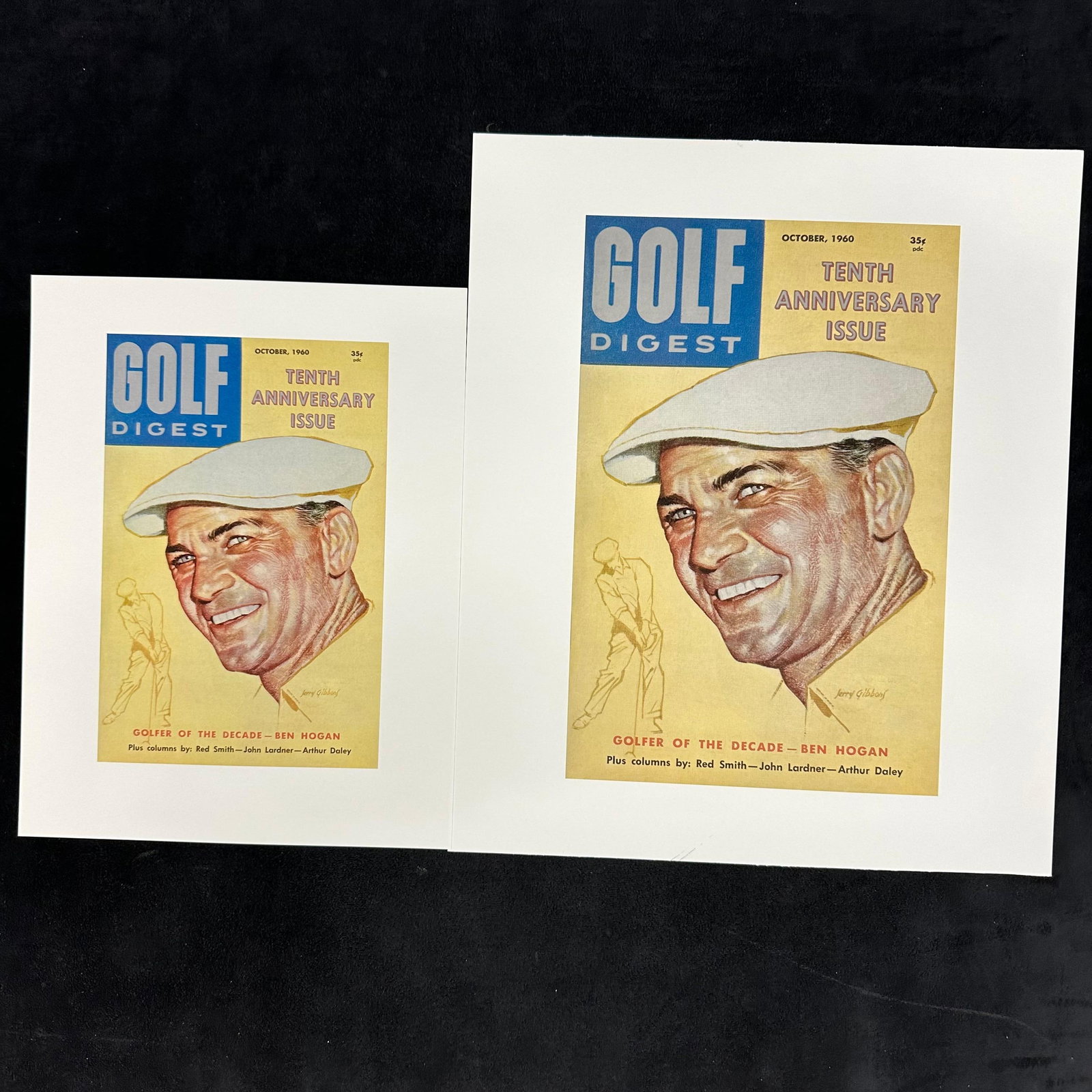 Golf Digest Magazine 10th Anniversary October 1960 Issue Ben Hogan Golfer Cover Reprint Set: Lithograph set of single-sided reprints on white paper, blank on the reverse. Two different sizes are included in this set. These items are in good pre-owned, previously displayed condition with