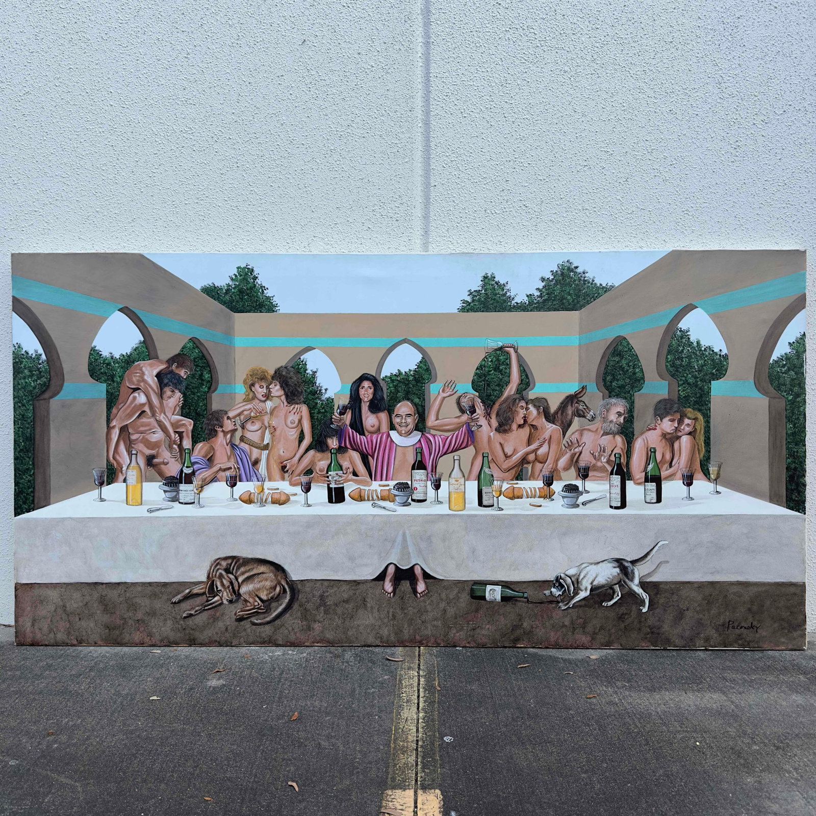 Original Acrylic On Canvas Erotic Last Supper Nude Sex Surrealist Large Painting by John Pacovsky: Original Acrylic On Canvas Erotic Last Supper Nude Sex Surrealist Large Painting by John Pacovsky. A rendition of the Last Supper in a erotic style. John Pacovsky acrylic on canvas surrealist ero