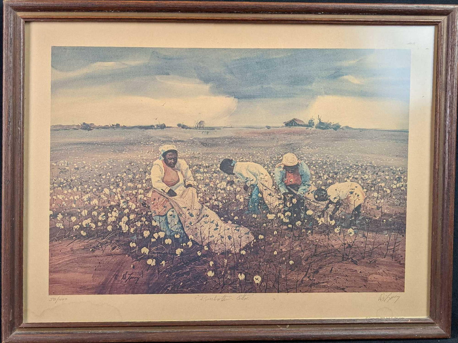 Jack Deloney Framed LE River Bottom Cotton Print: Jack Deloney Framed LE River Bottom Cotton Print. #571 out of #1000. Original was released in 1975. The framed print is approx 24 1/2" x 1" x 18 1/2". The image is approx 19 1/2" 