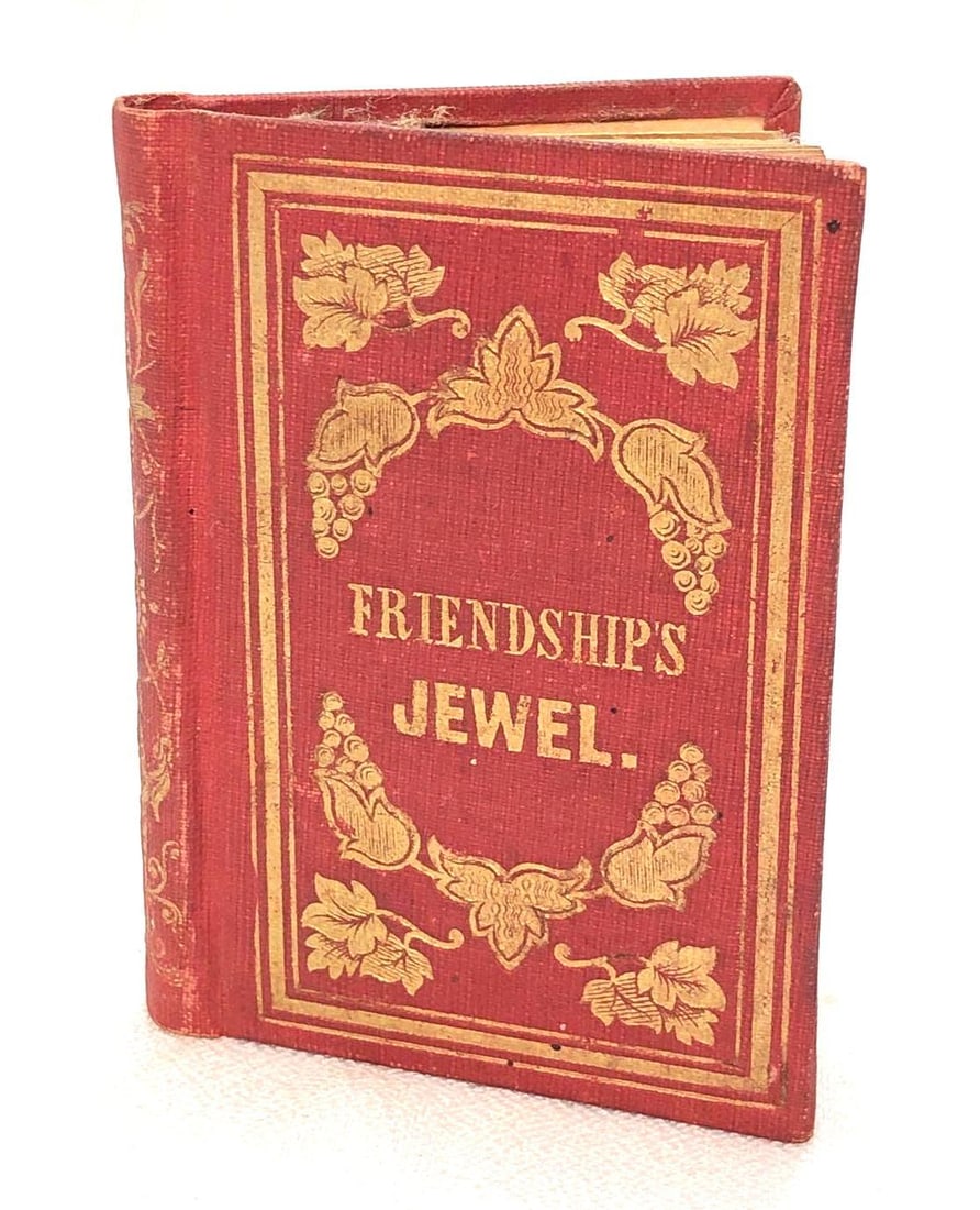 Friendship's Jewel by J.S.A. - 1851 Mini Book: Antique Hardcover Miniature Book - "Friendship's Jewel: A Gift of Remembrance" edited by J. S. A. Published by J. Buffum, 1851. It measures 2" x 3" x 1/4" and it weighs 0.1lbs. The Book is in used,