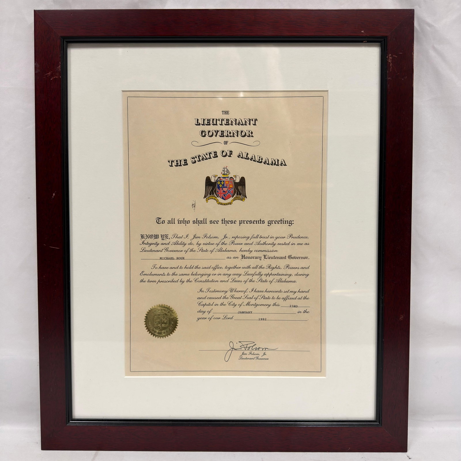 Michel Roux Alabama Honorary Lieutenant Governor Commission (1 of 3)