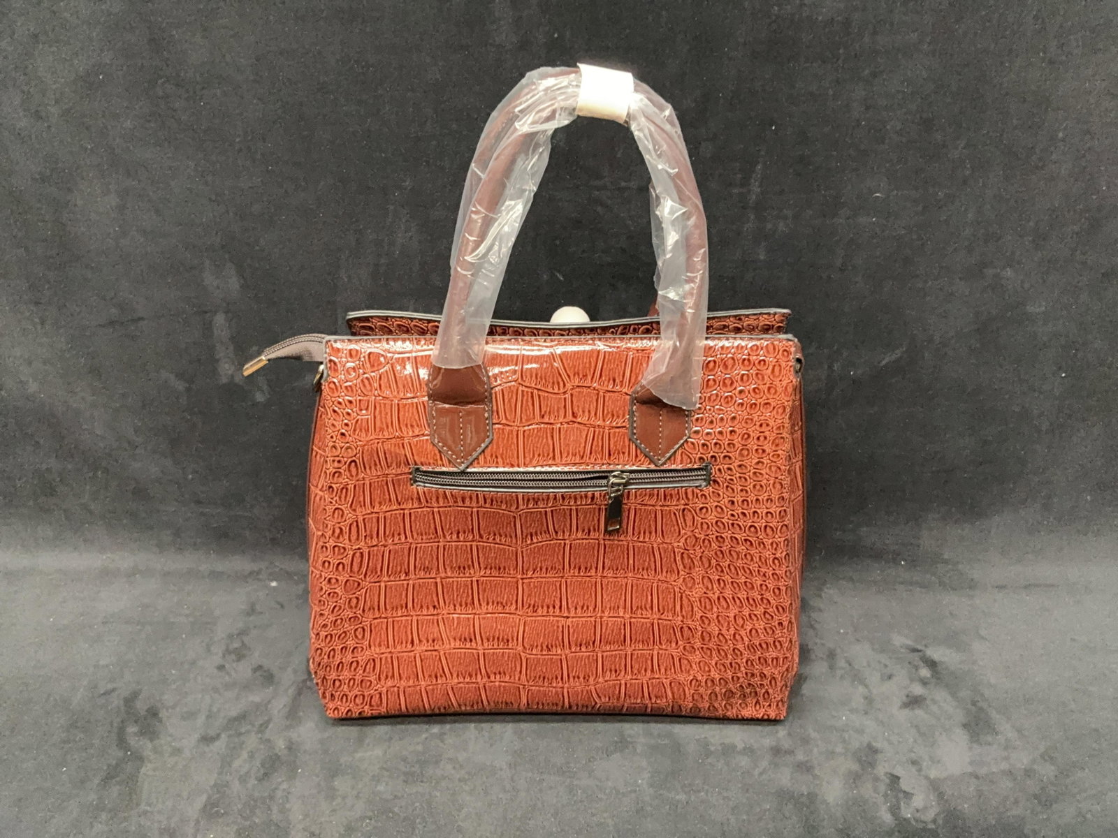 Brown Croc-Print Handbag