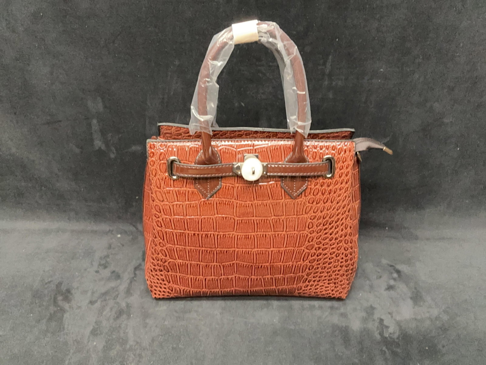 Brown Croc-Print Handbag - 2