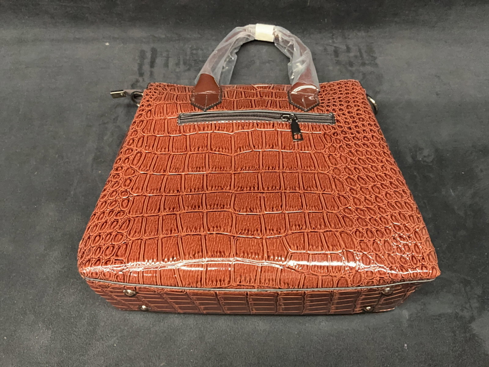 Brown Croc-Print Handbag - 5